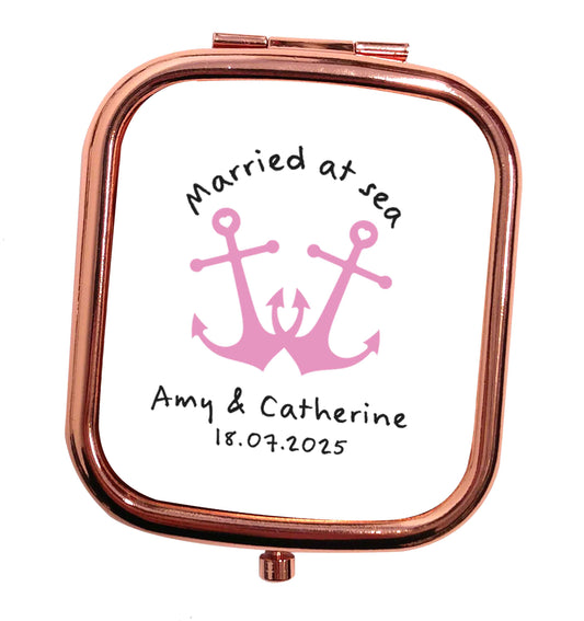 Married at sea pink anchors rose gold square pocket mirror