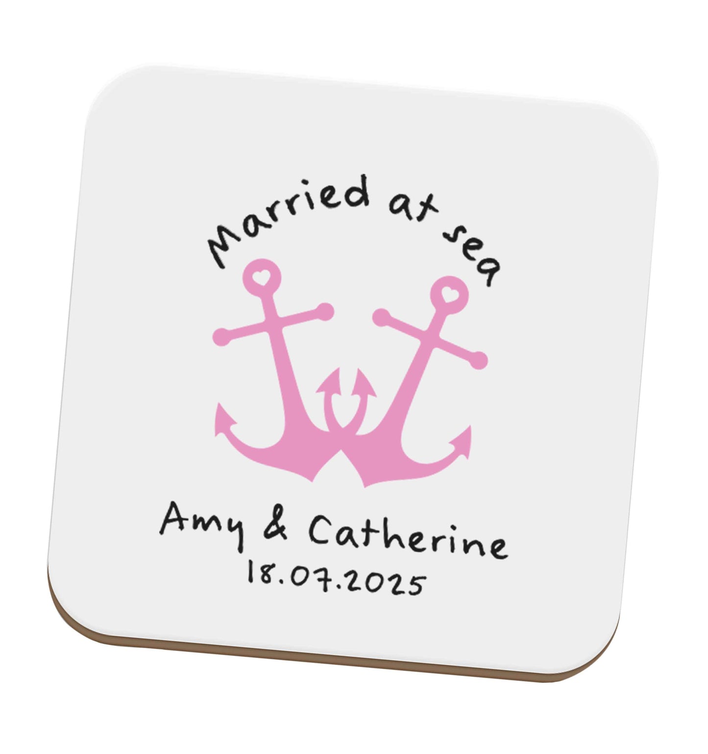 Married at sea pink anchors set of four coasters