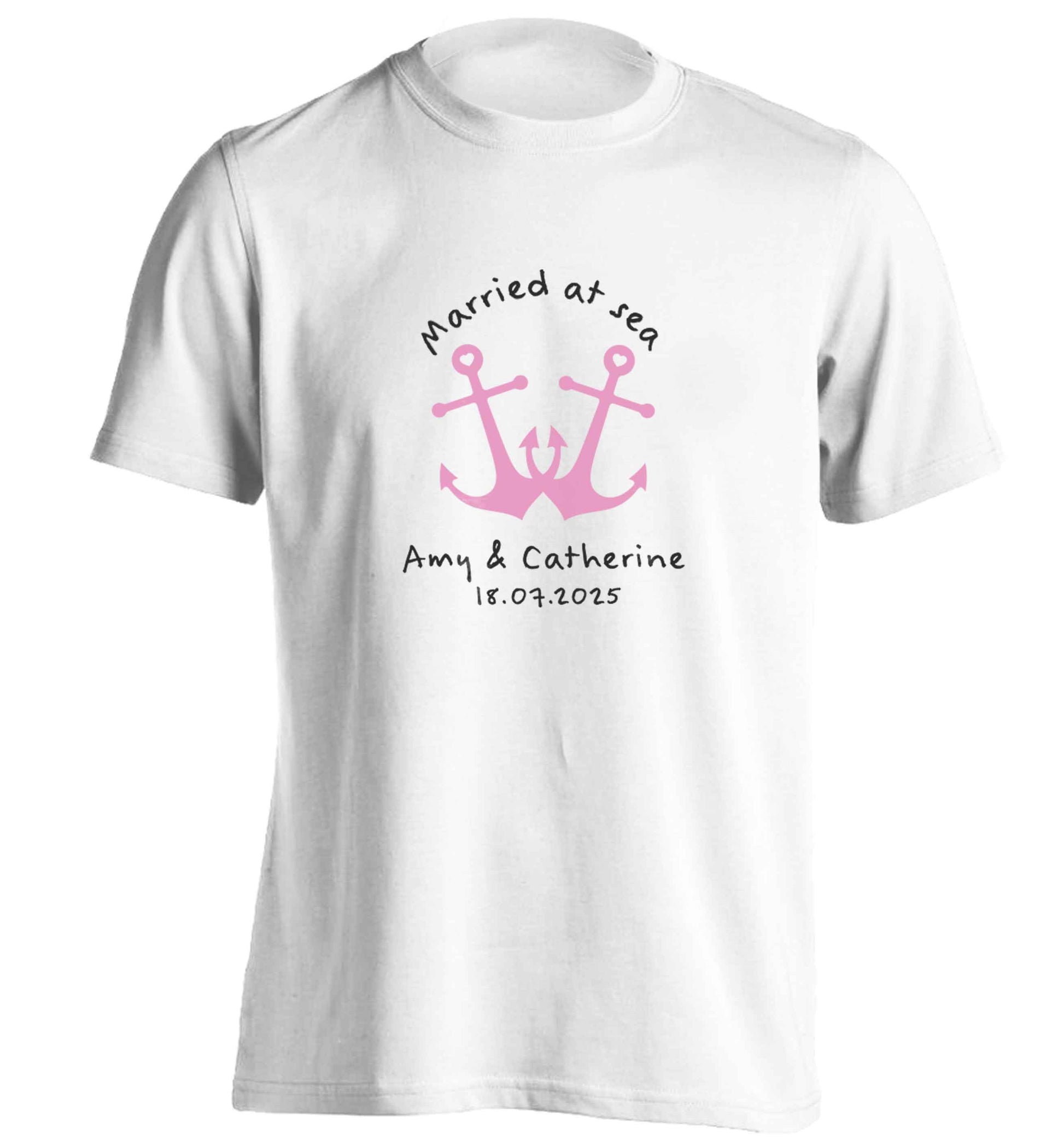 Married at sea pink anchors adults unisex white Tshirt 2XL