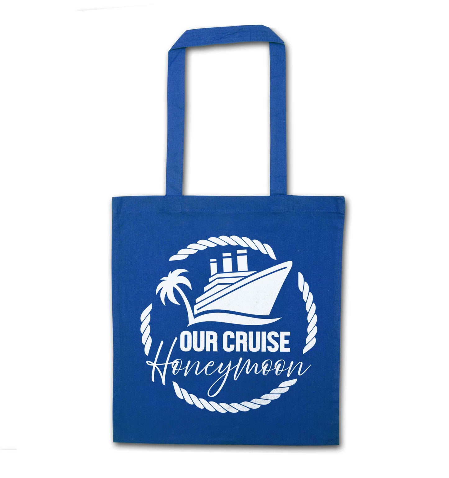 Our cruise honeymoon blue tote bag