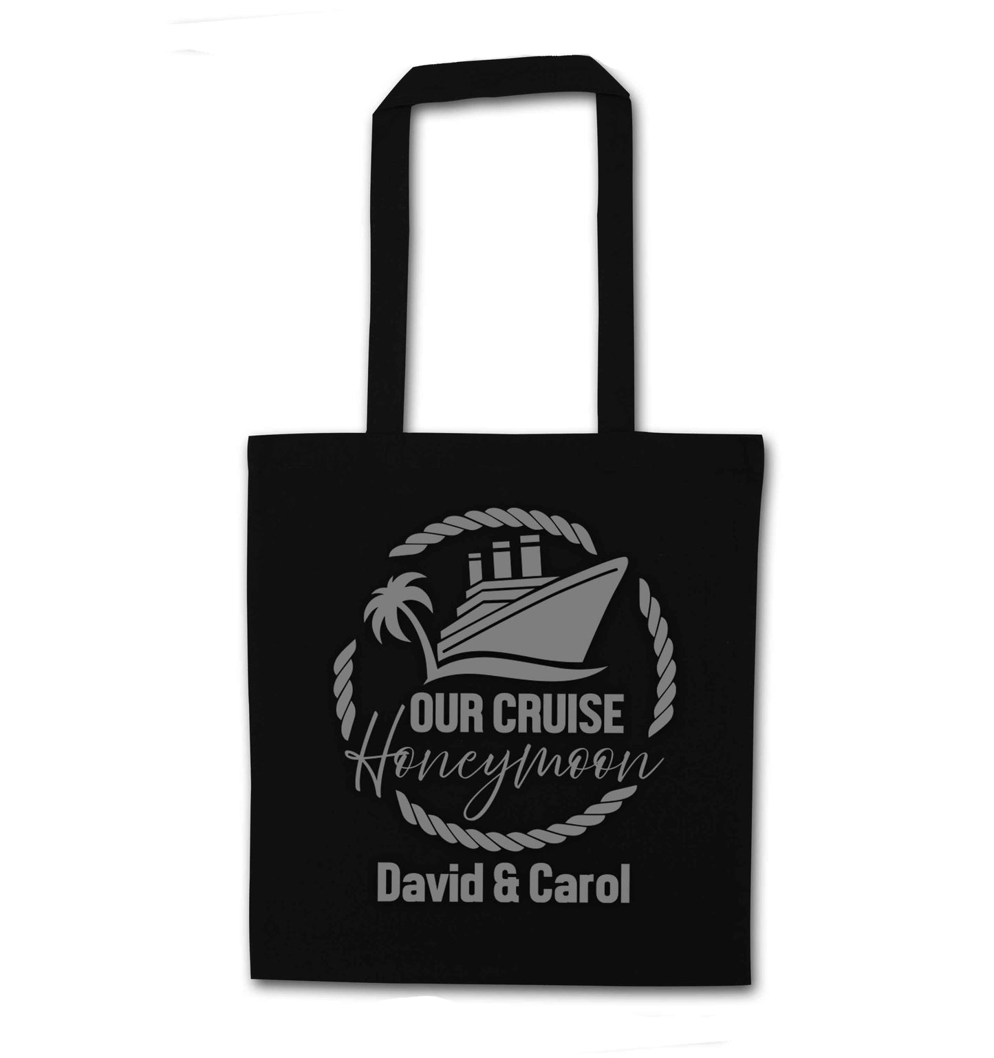 Our cruise honeymoon personalised black tote bag