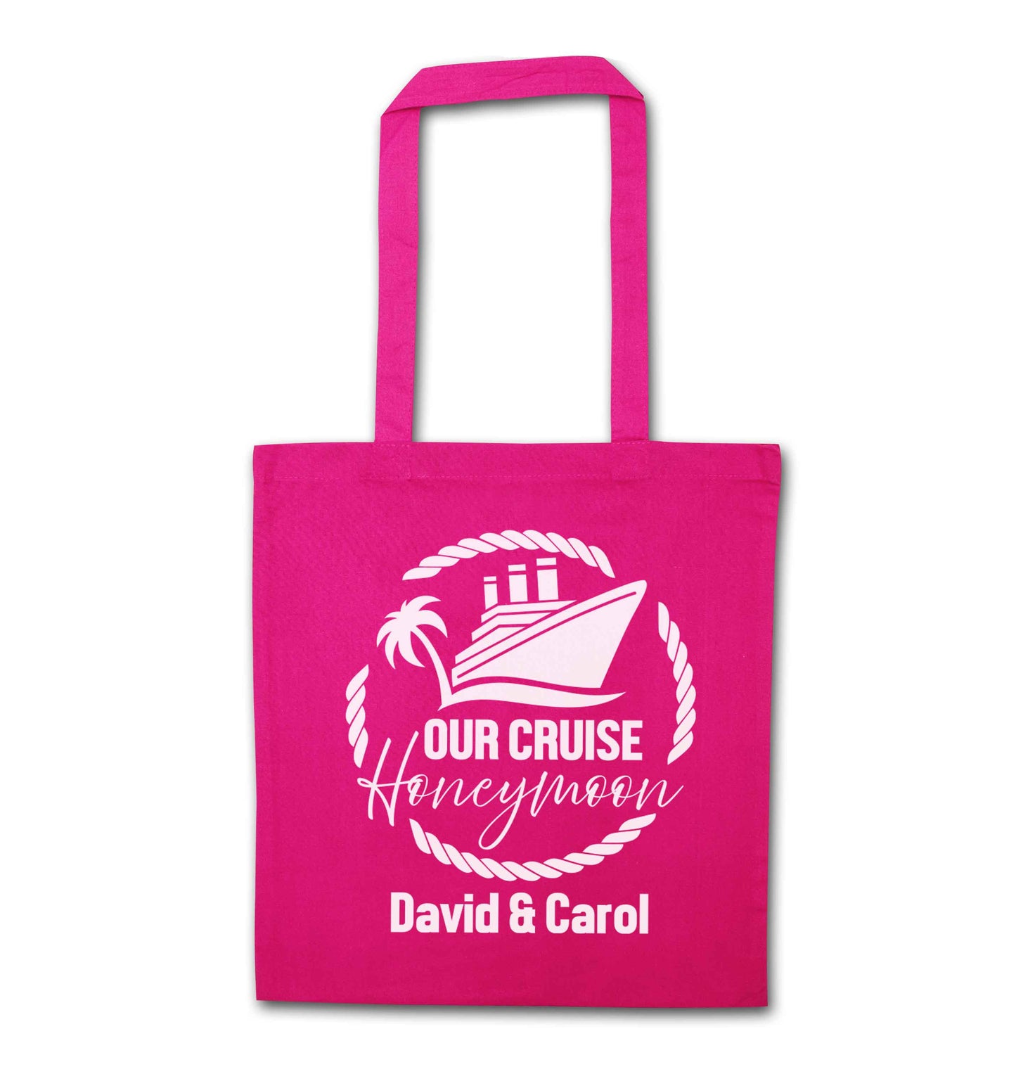 Our cruise honeymoon personalised pink tote bag