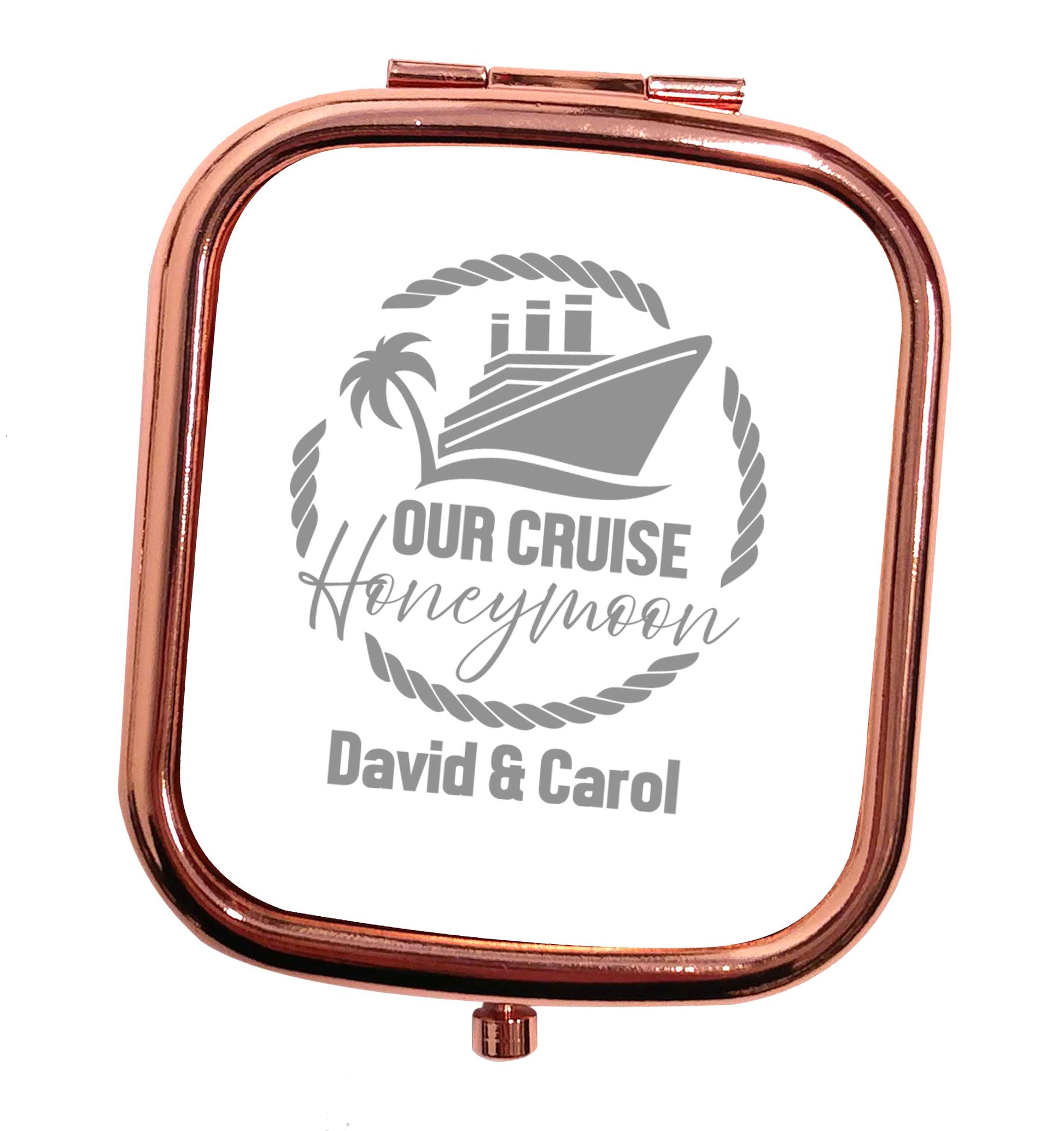 Our cruise honeymoon personalised rose gold square pocket mirror