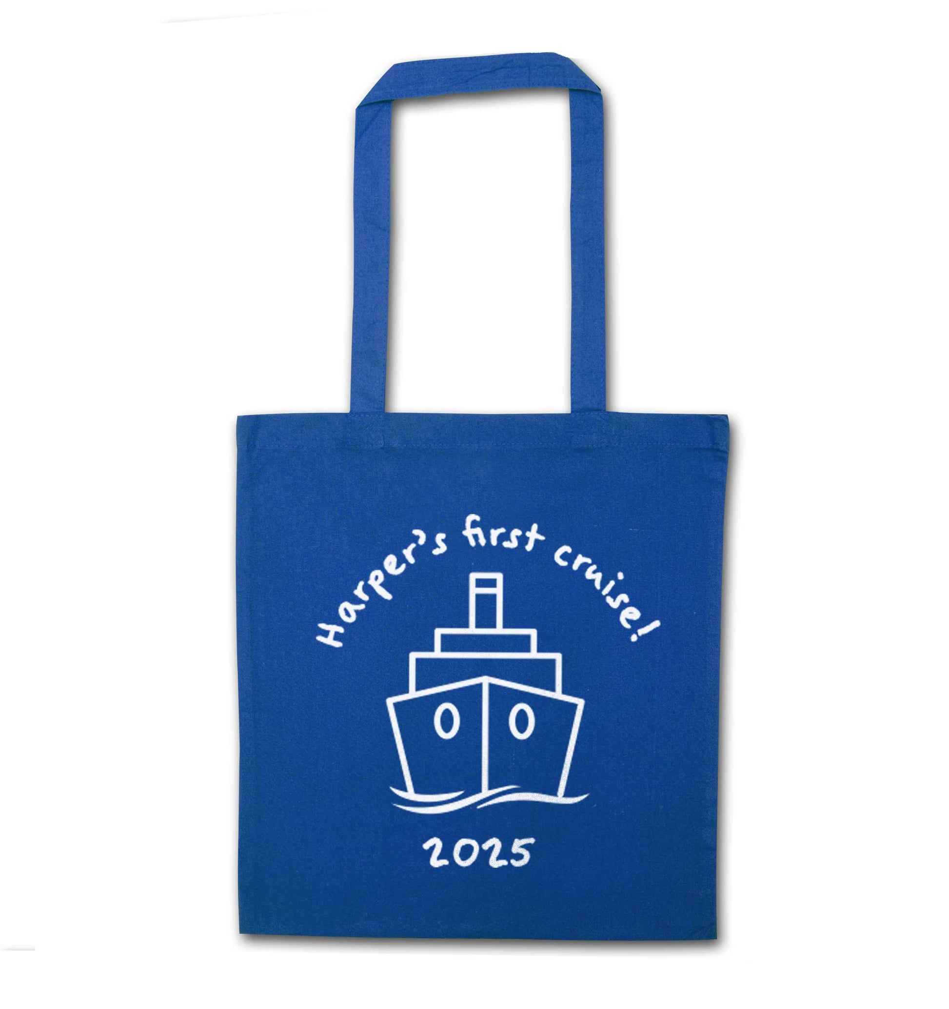 Personalised first cruise blue tote bag