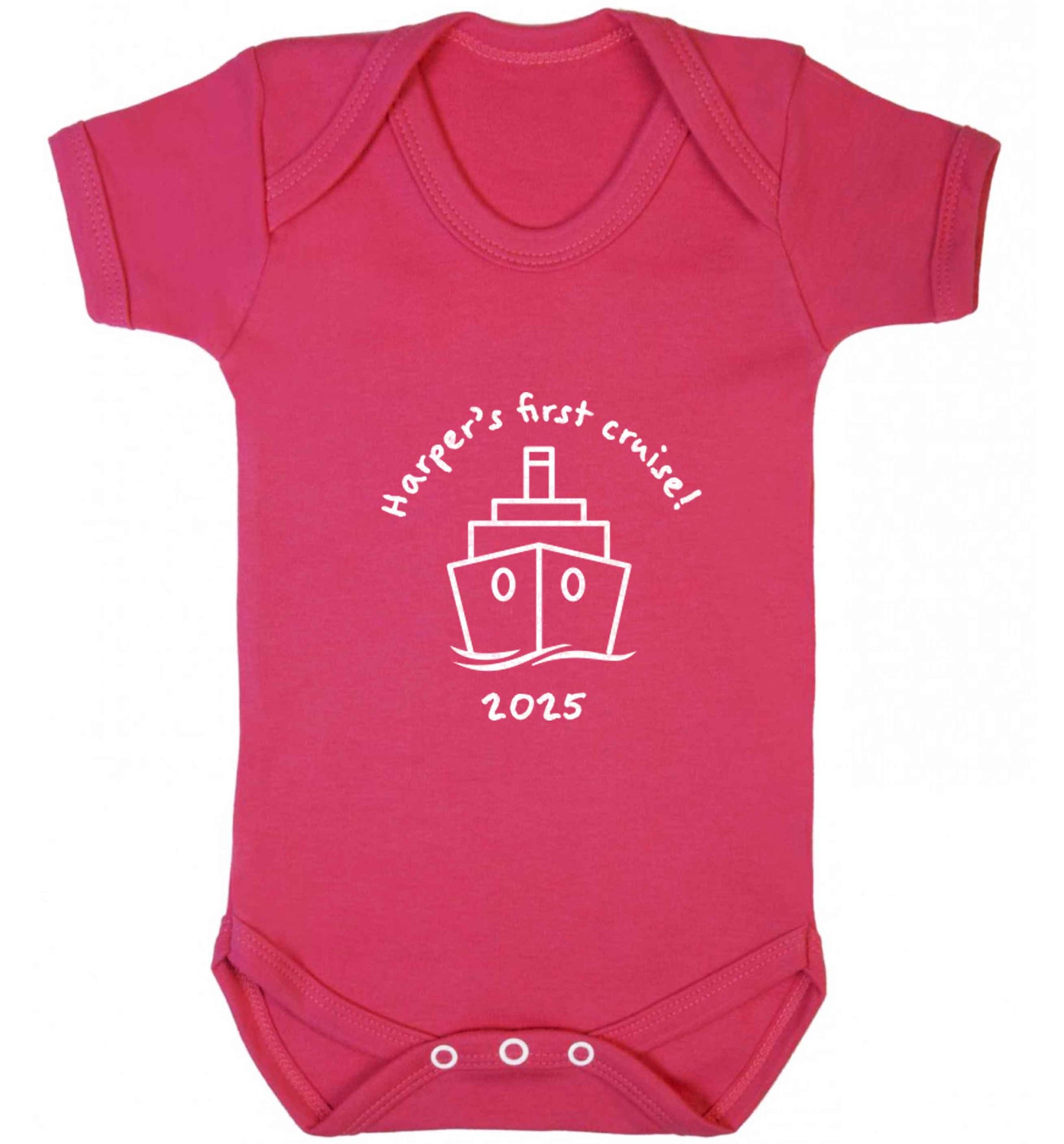 Personalised first cruise baby vest dark pink 18-24 months