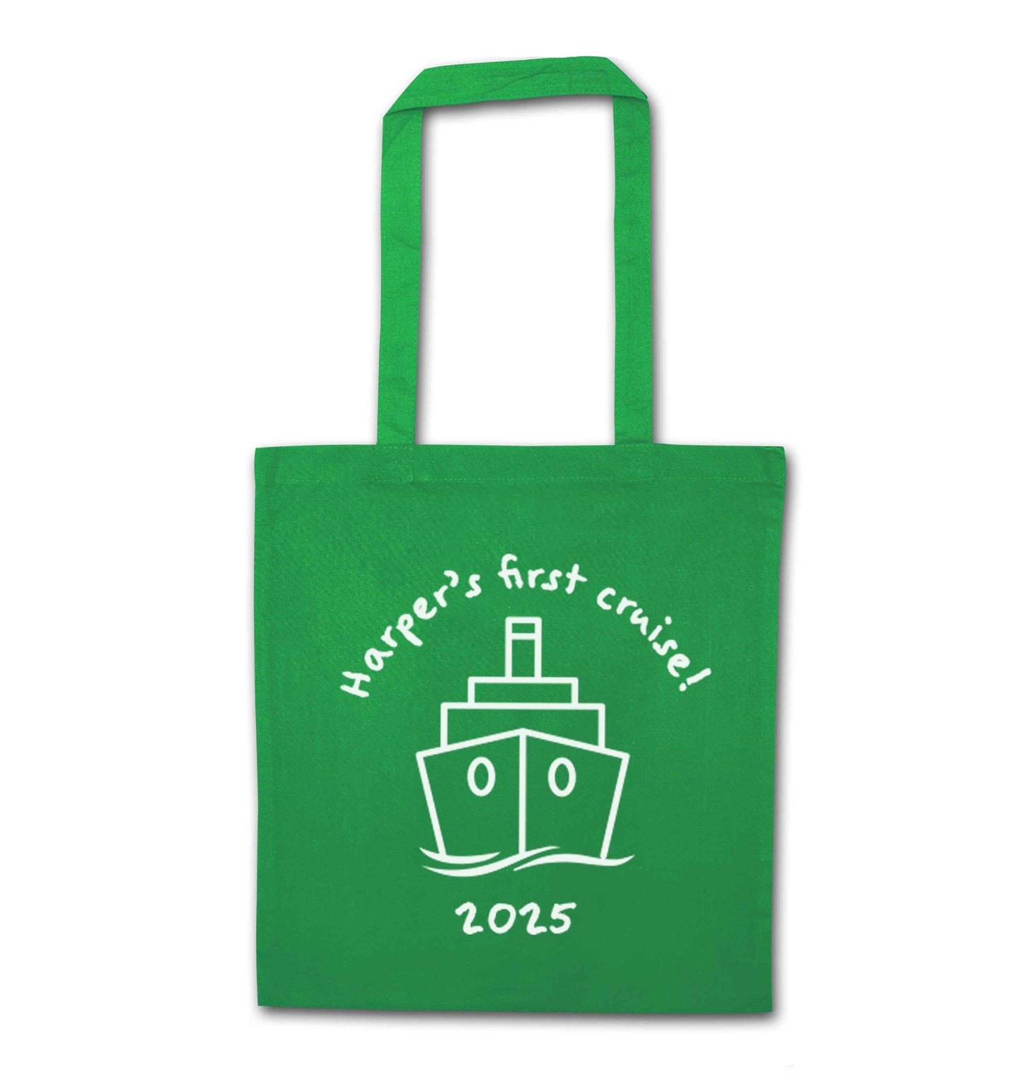 Personalised first cruise green tote bag