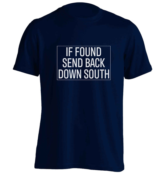 If found send back down South adults unisex navy Tshirt 2XL