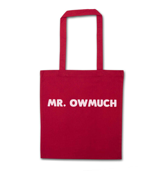 Mr owmuch red tote bag