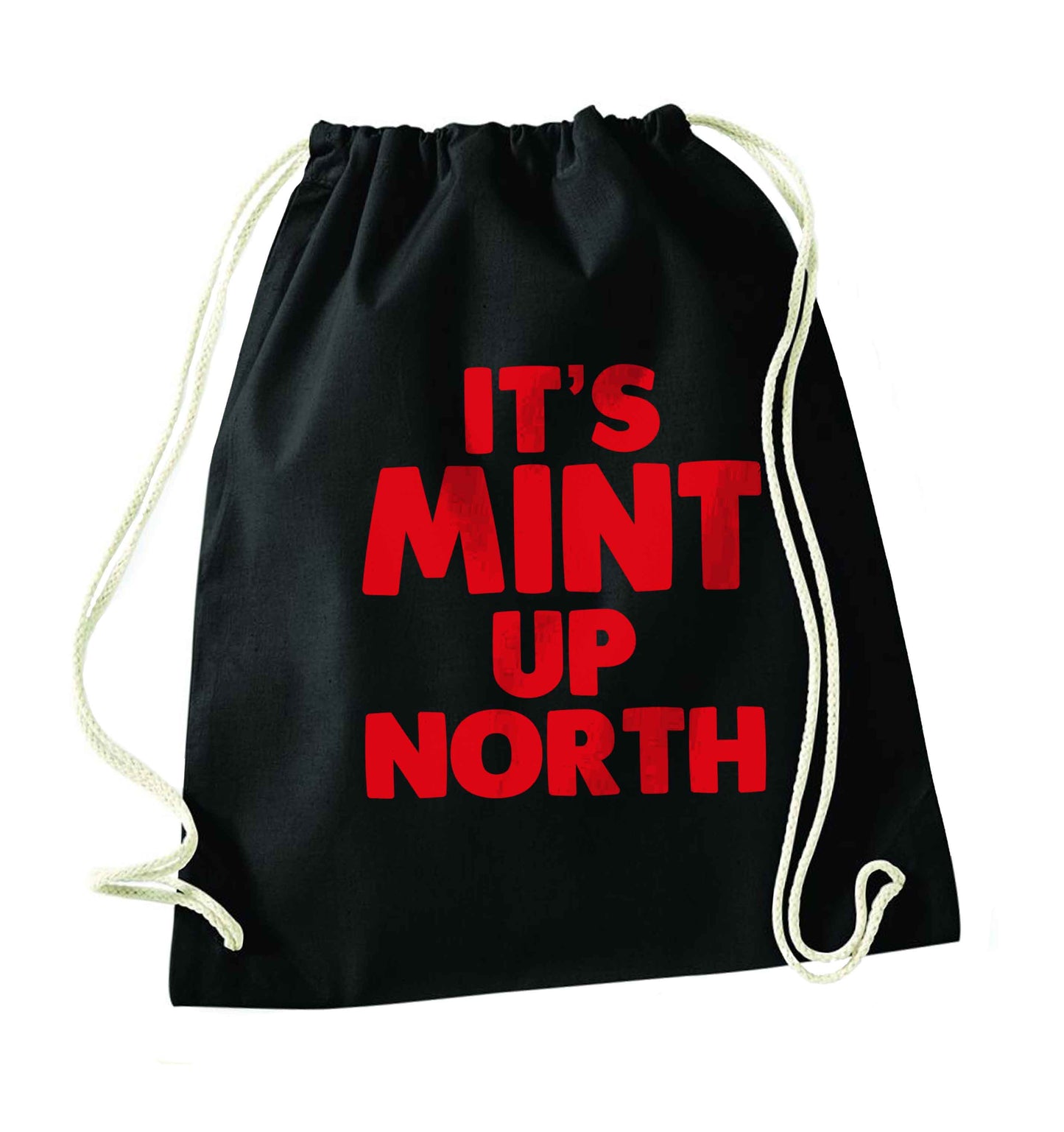 It's mint up North black drawstring bag