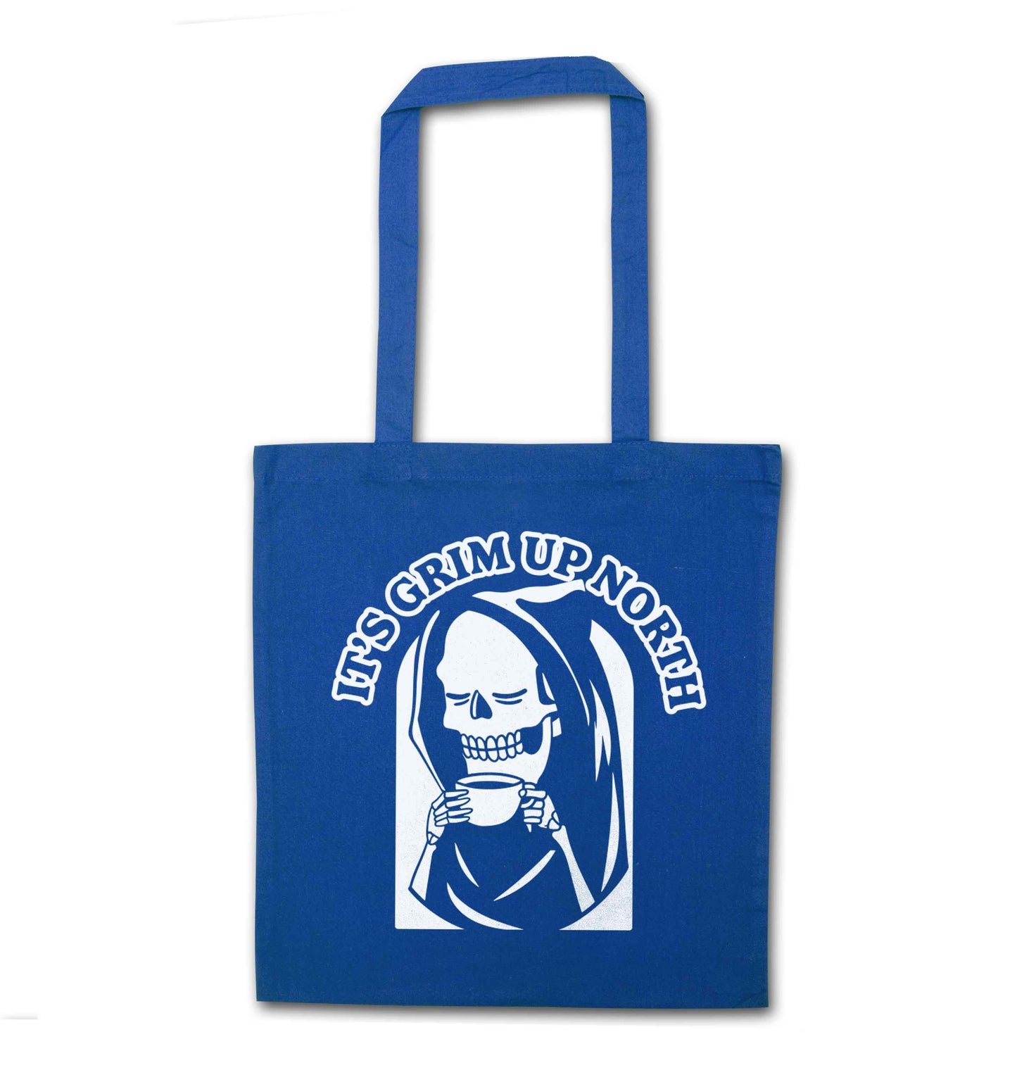 It's grim up North blue tote bag
