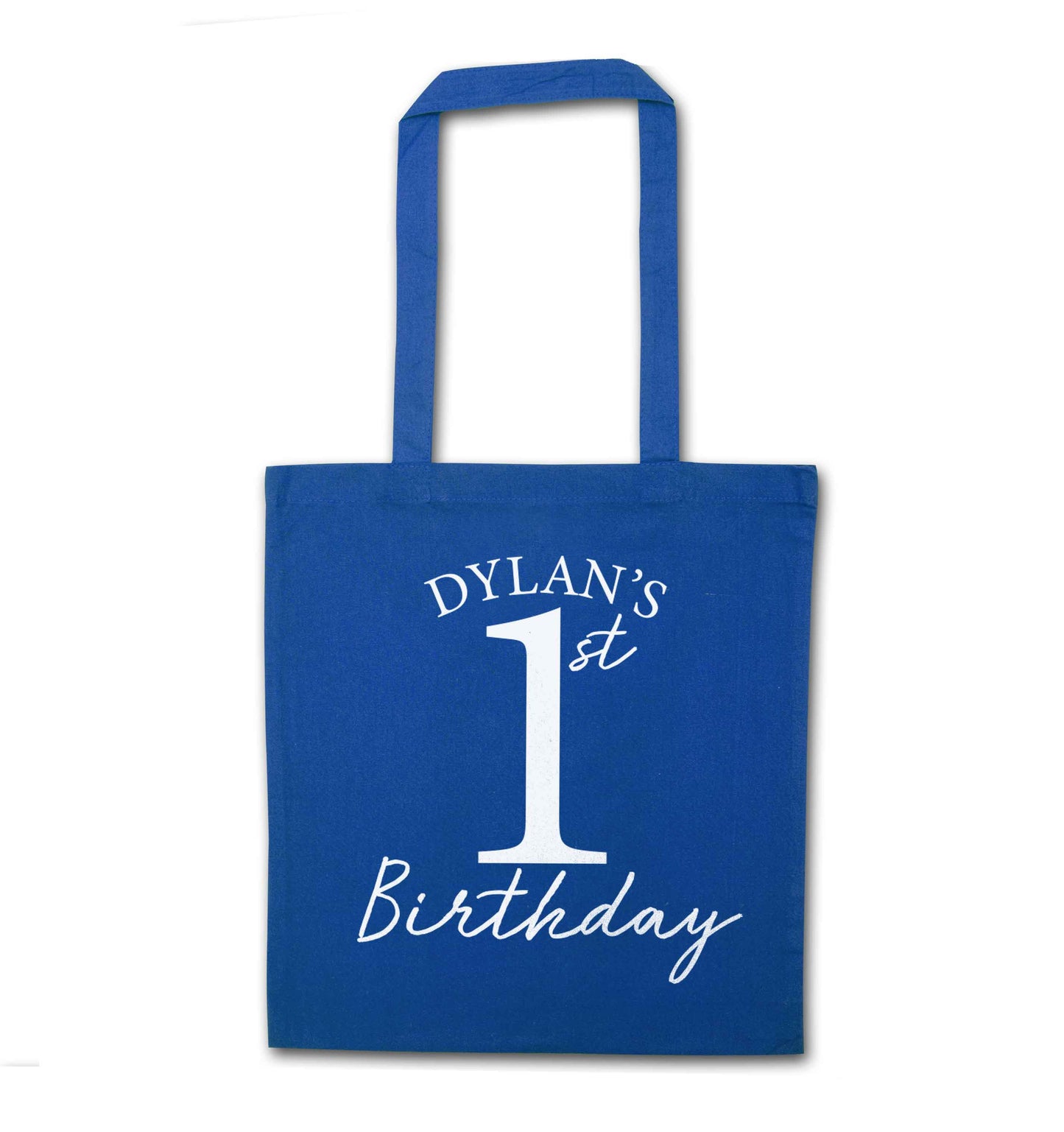 Personalised first birthday - any name or age! blue tote bag