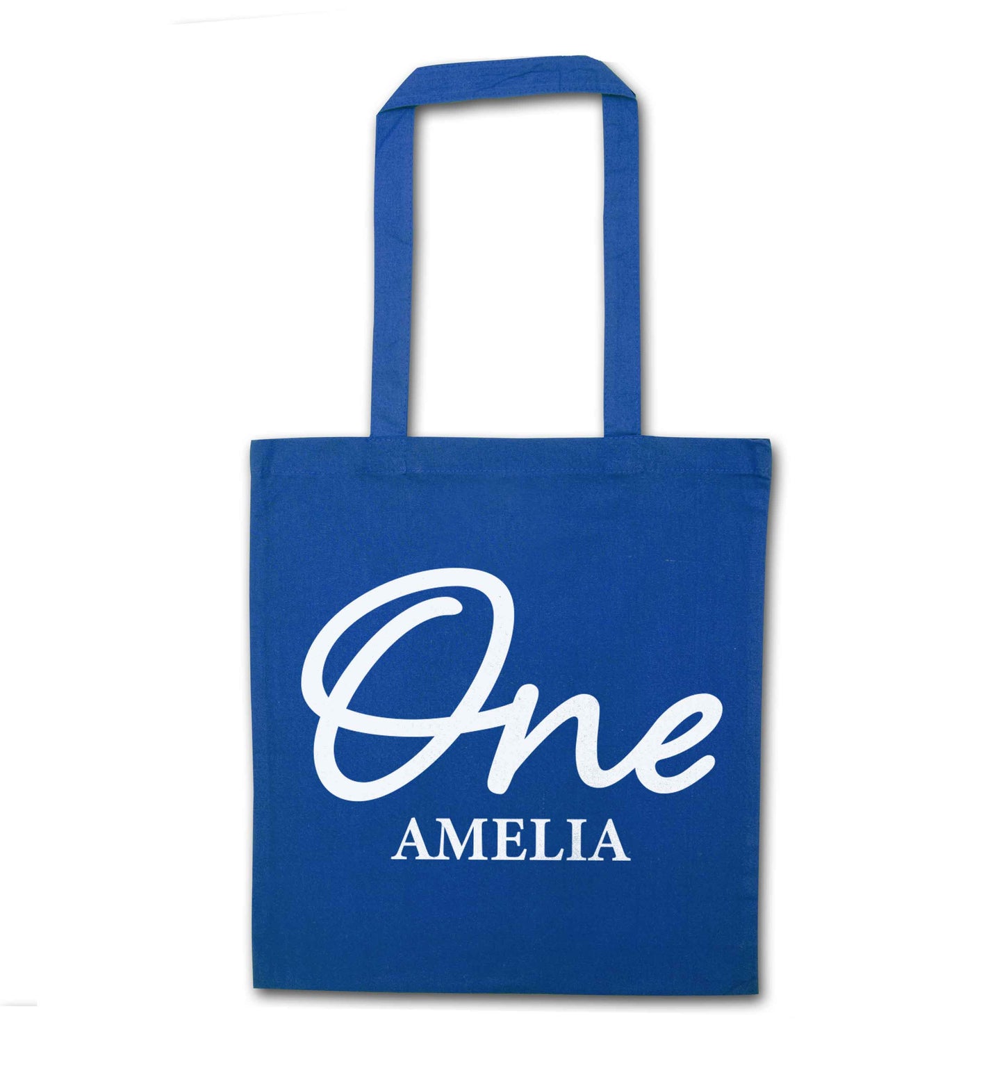 Personalised age and name blue tote bag