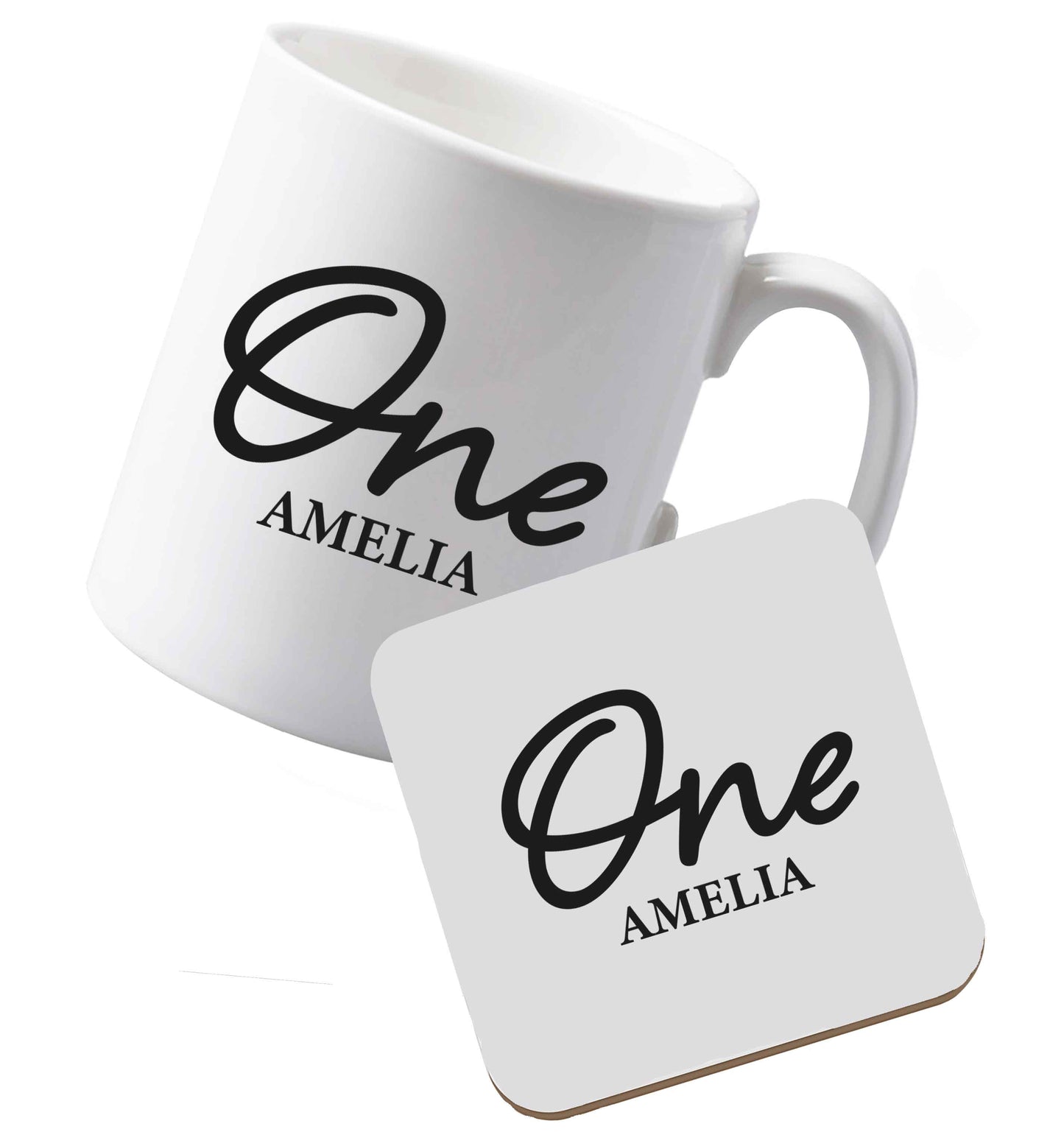 10 oz Ceramic mug and coaster Personalised age and name both sides