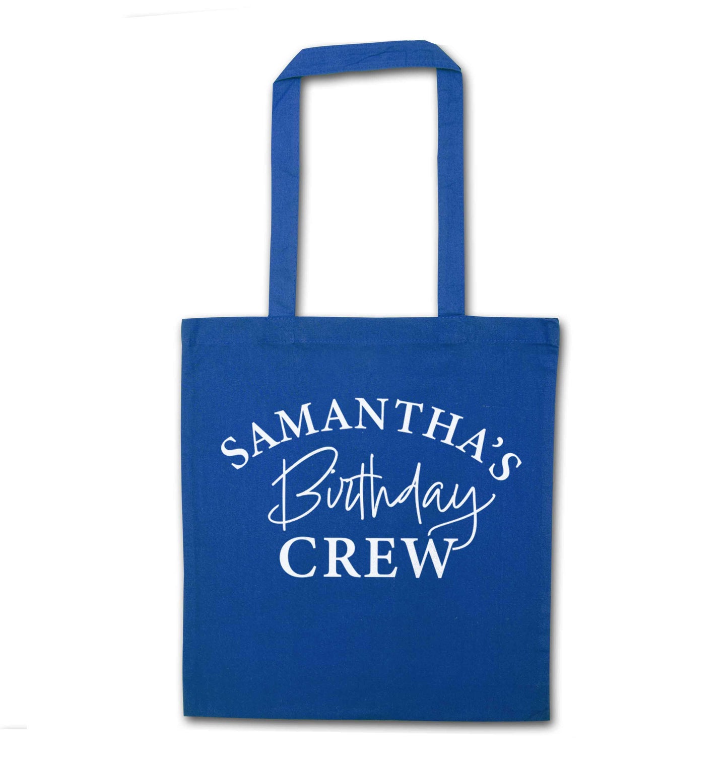 Personalised birthday crew blue tote bag