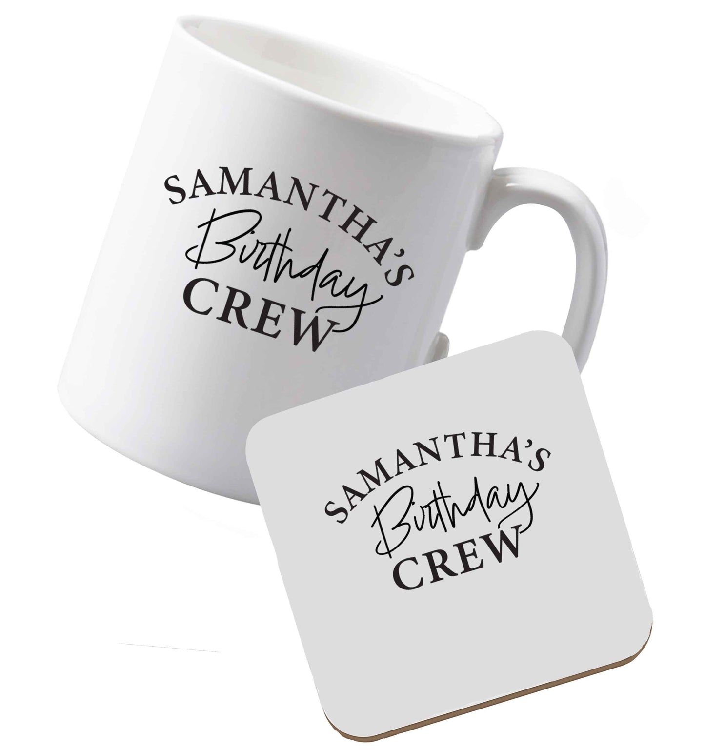 10 oz Ceramic mug and coaster Personalised birthday crew both sides