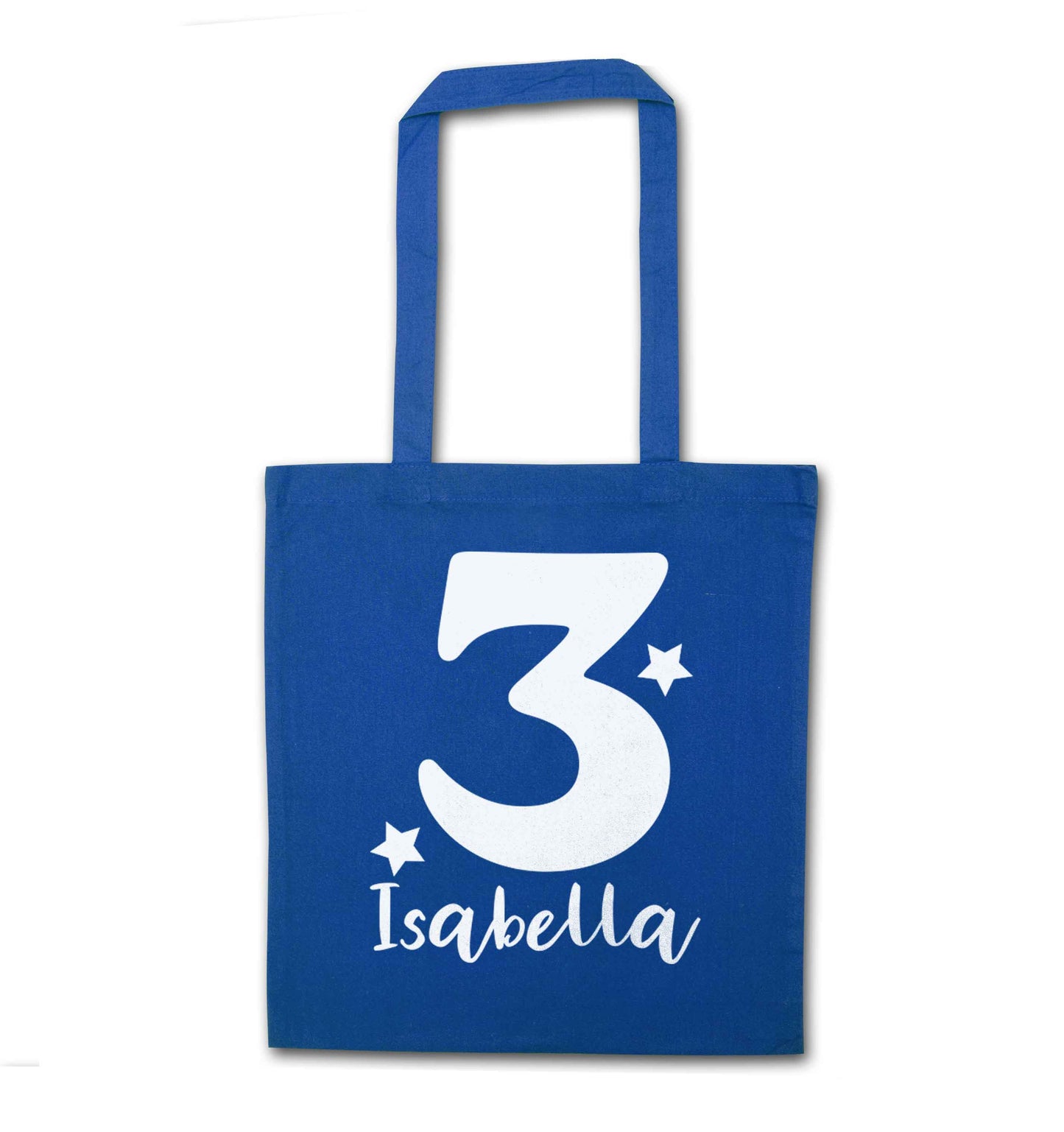 Any age, any name personalised birthday blue tote bag