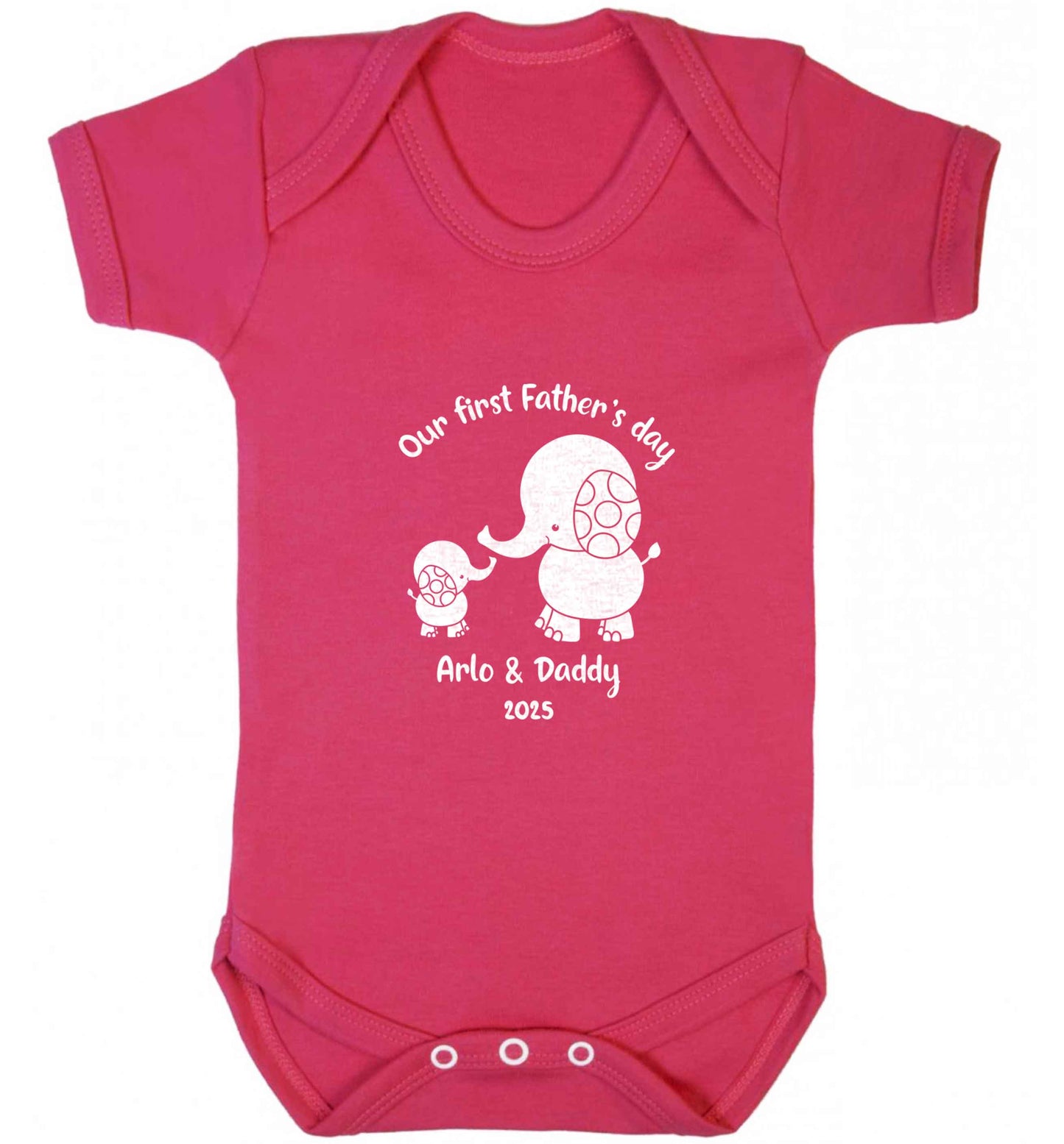 Our first Father's day personalised date and names baby vest dark pink 18-24 months