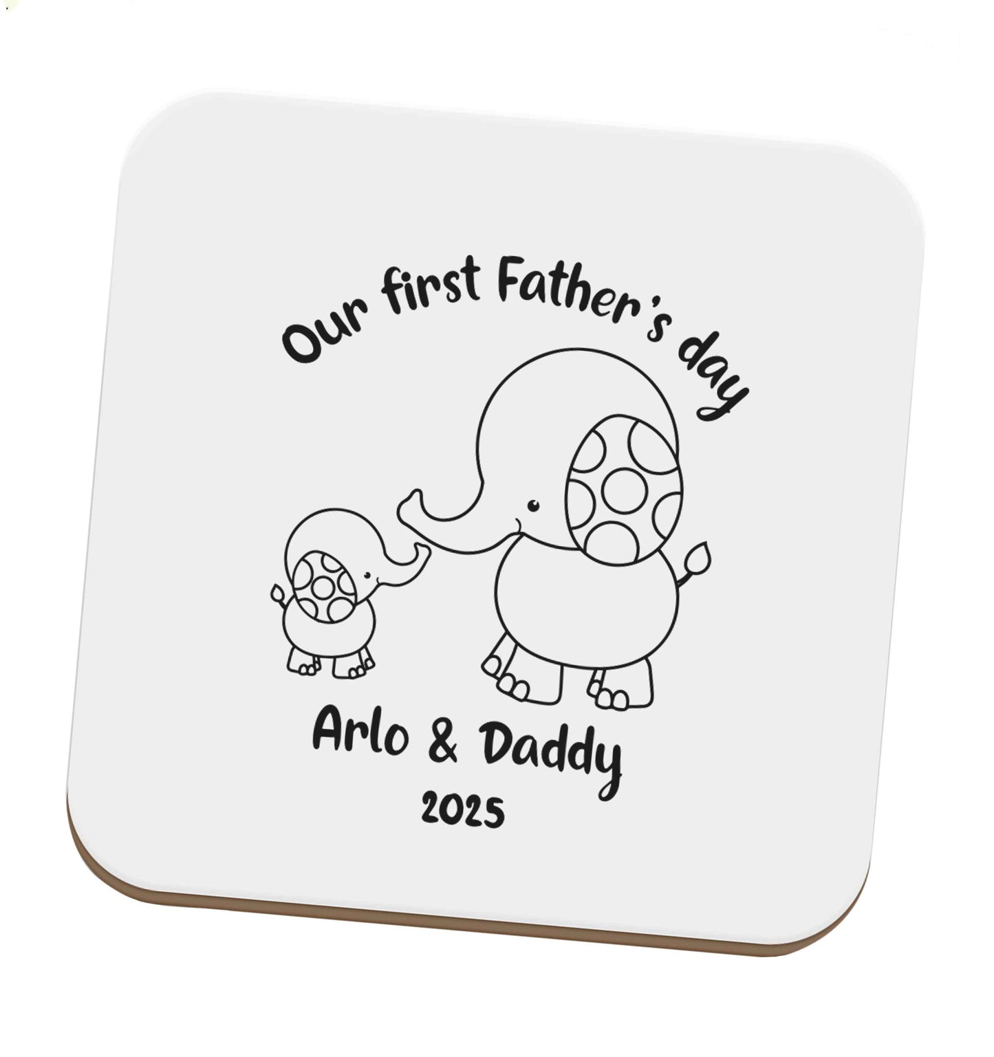 Our first Father's day personalised date and names set of four coasters