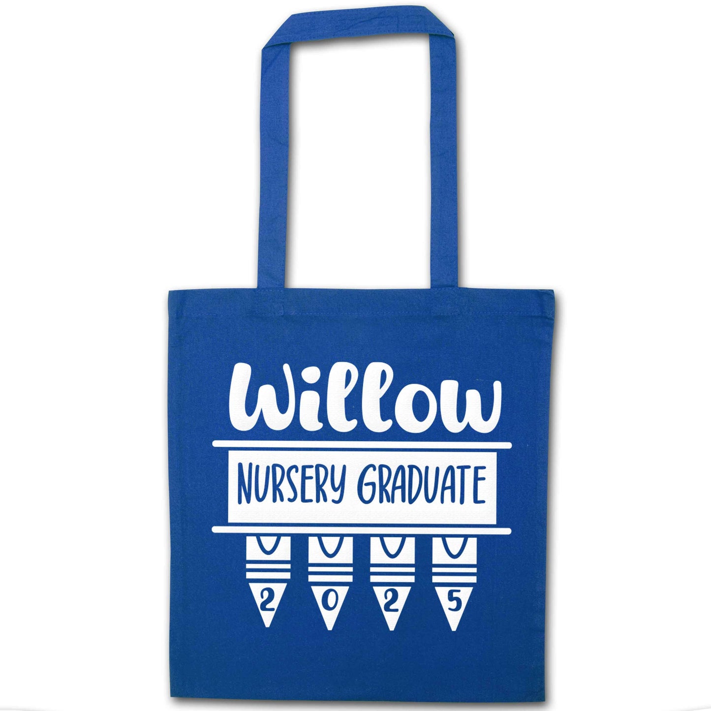 Personalised nursery graduate 2025 blue tote bag