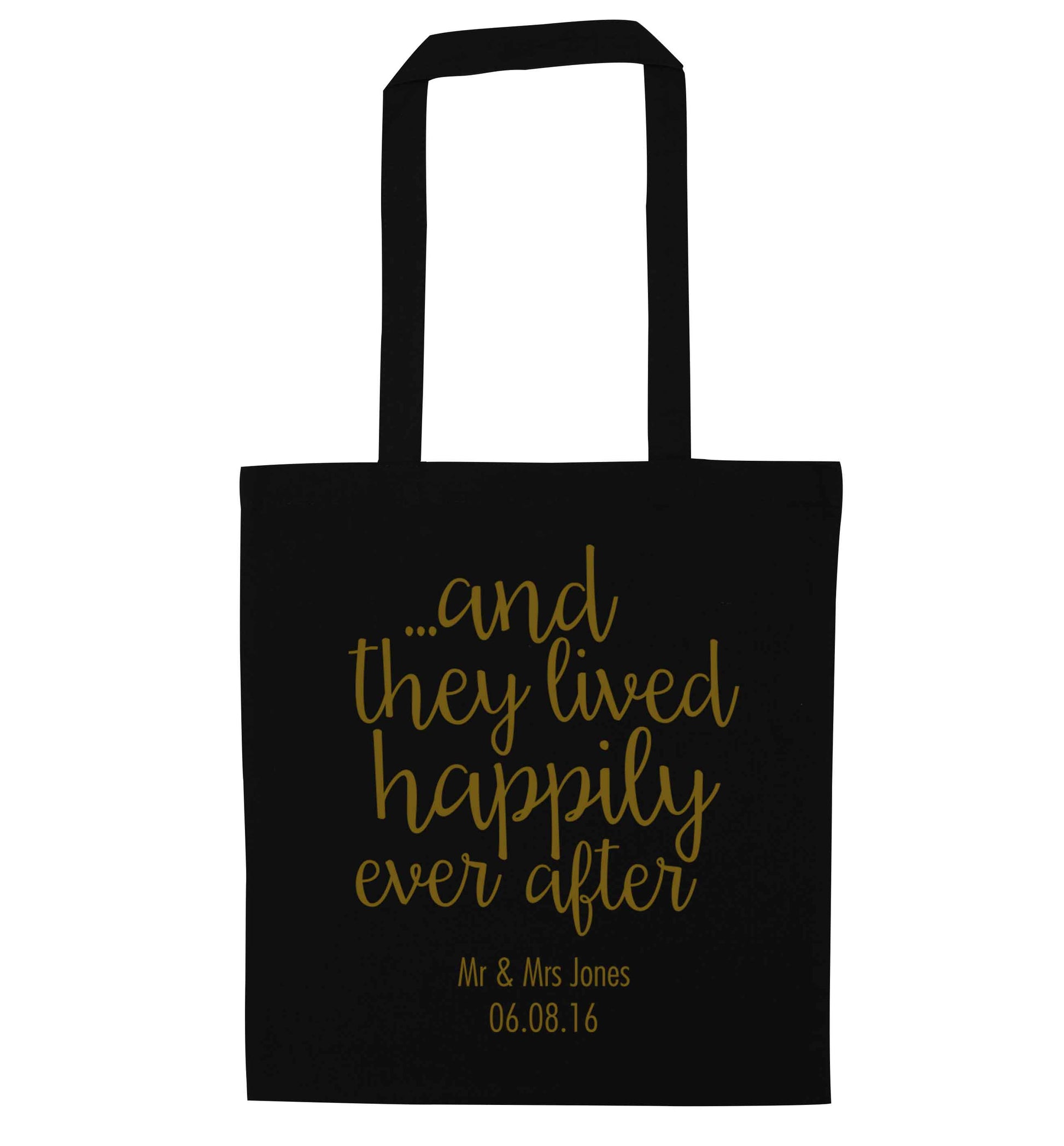 ...and they lived happily ever after - personalised date and names black tote bag
