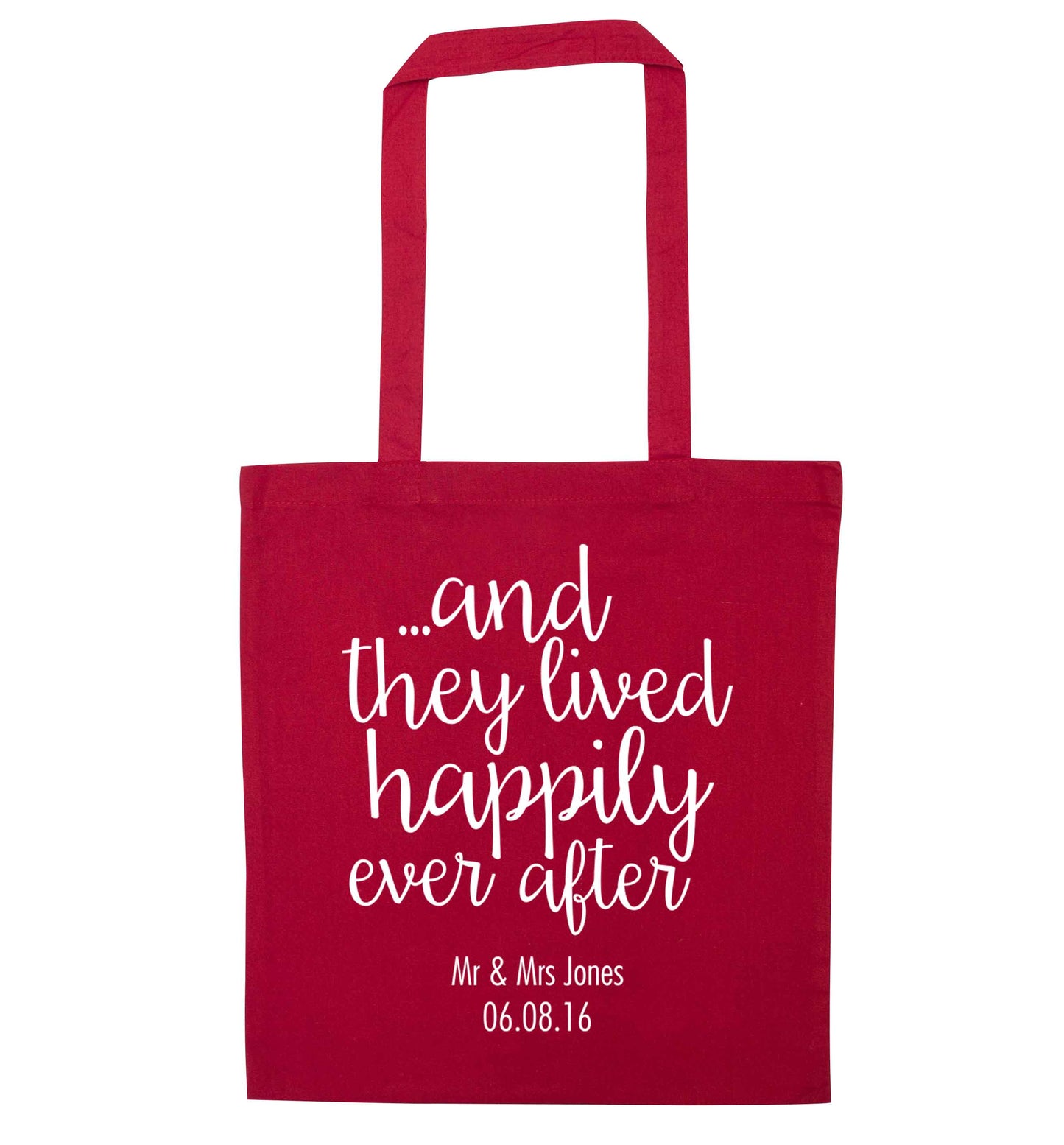 ...and they lived happily ever after - personalised date and names red tote bag