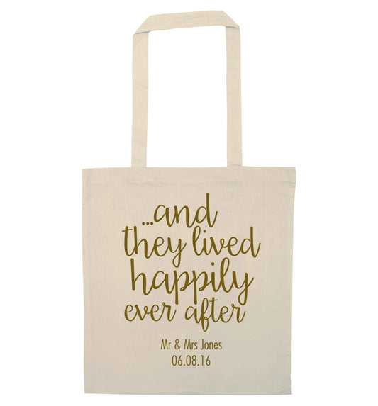 ...and they lived happily ever after - personalised date and names natural tote bag