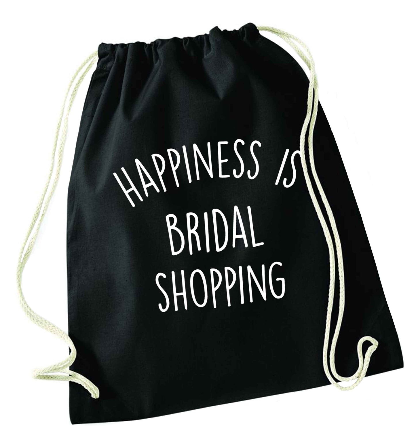 Happiness is bridal shopping black drawstring bag