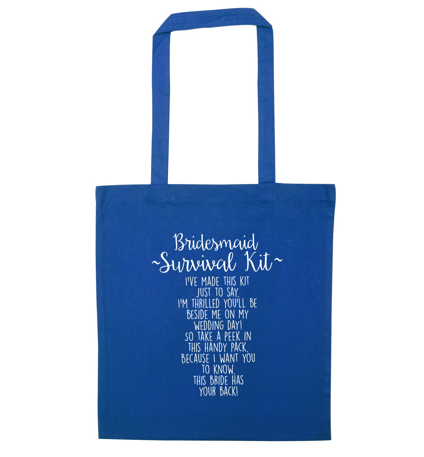 Bridesmaid survival kit blue tote bag
