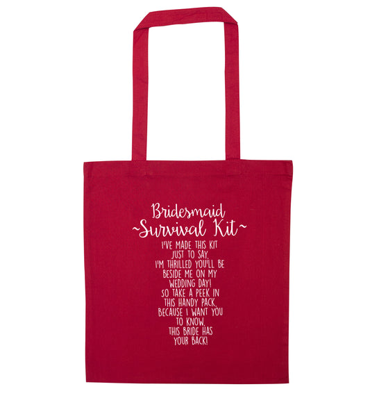 Bridesmaid survival kit red tote bag