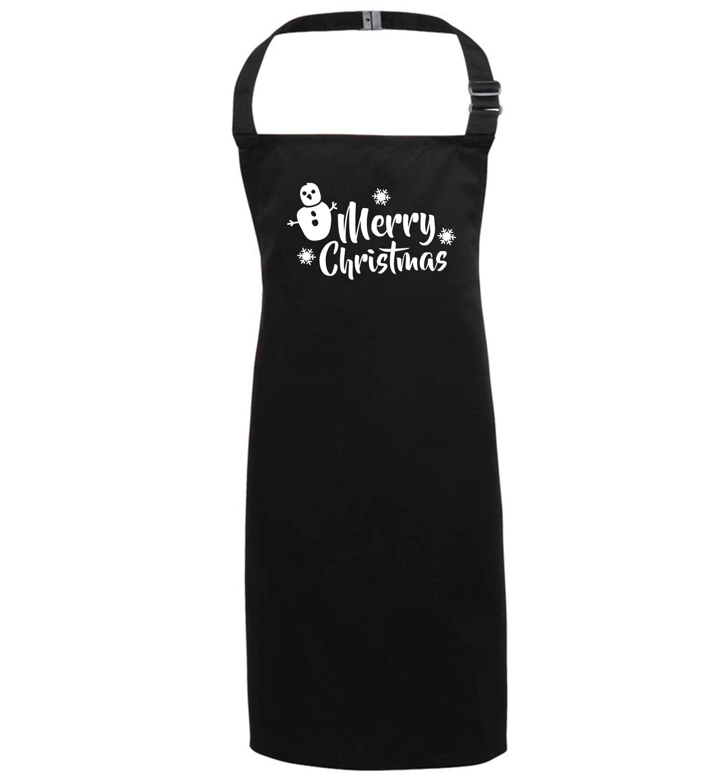 Merry Christmas - snowman black apron 7-10 years