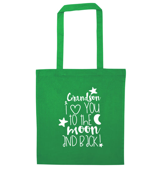 Grandson I love you to the moon and back green tote bag