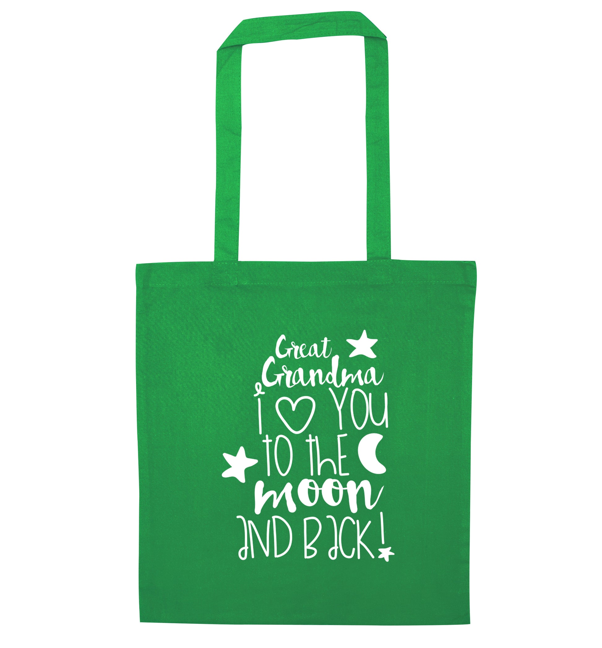 Great Grandma I love you to the moon and back green tote bag