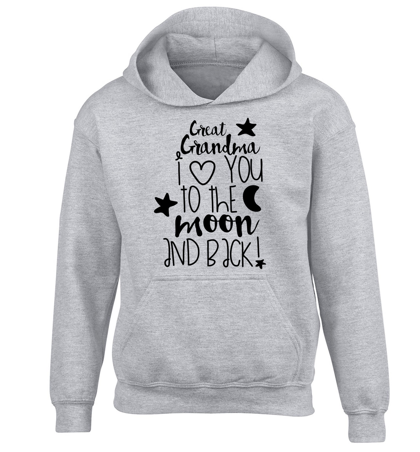 Great Grandma I love you to the moon and back children's grey hoodie 12-14 Years