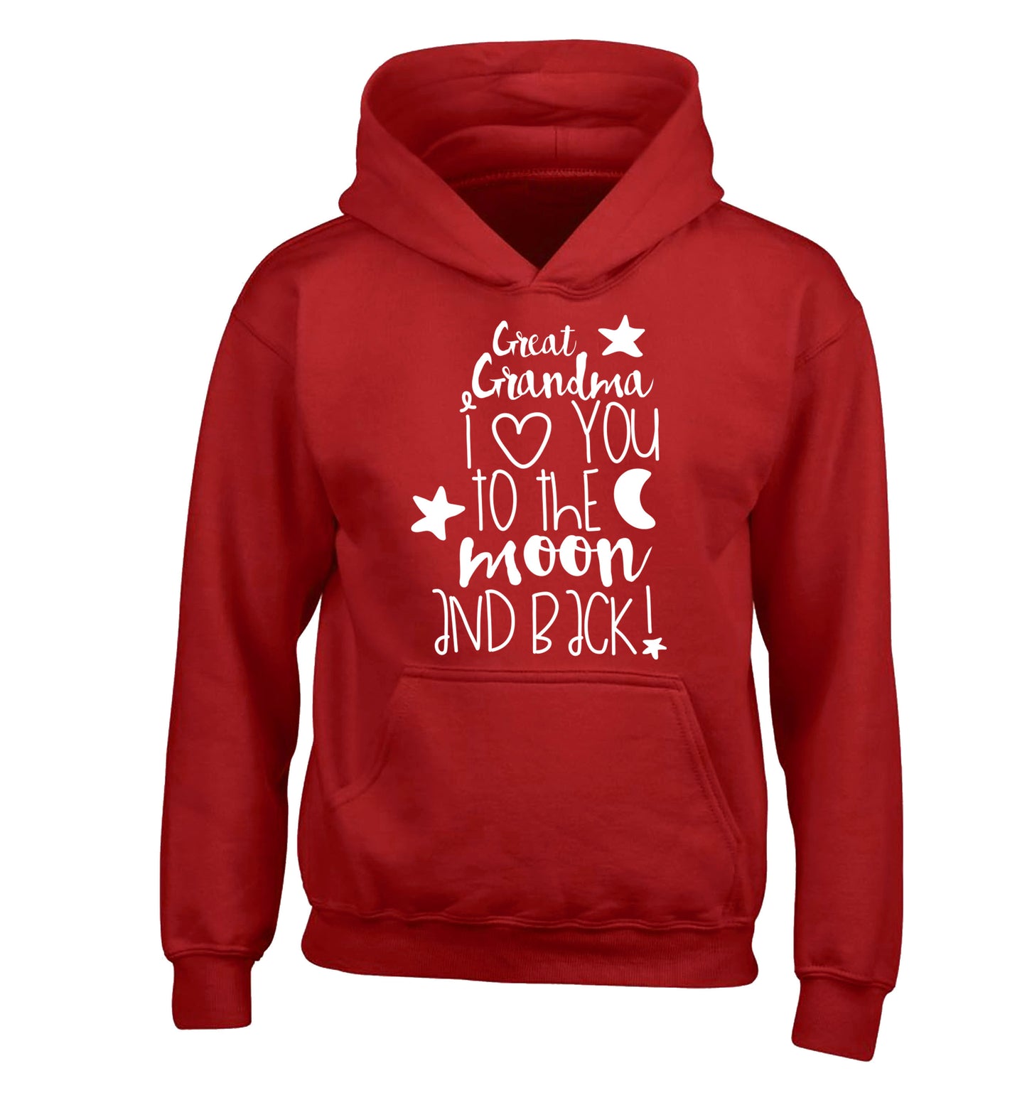 Great Grandma I love you to the moon and back children's red hoodie 12-14 Years