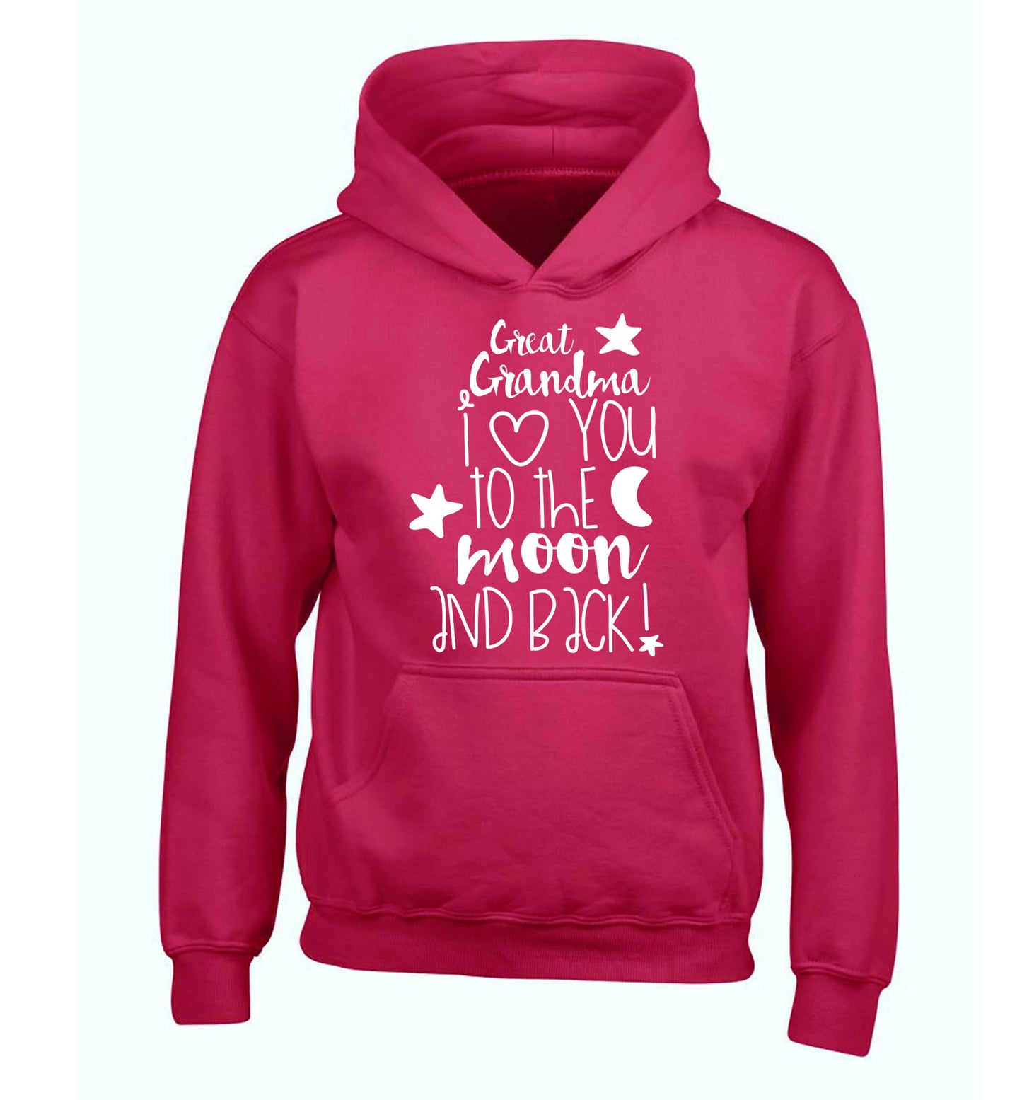 Great Grandma I love you to the moon and back children's pink hoodie 12-14 Years