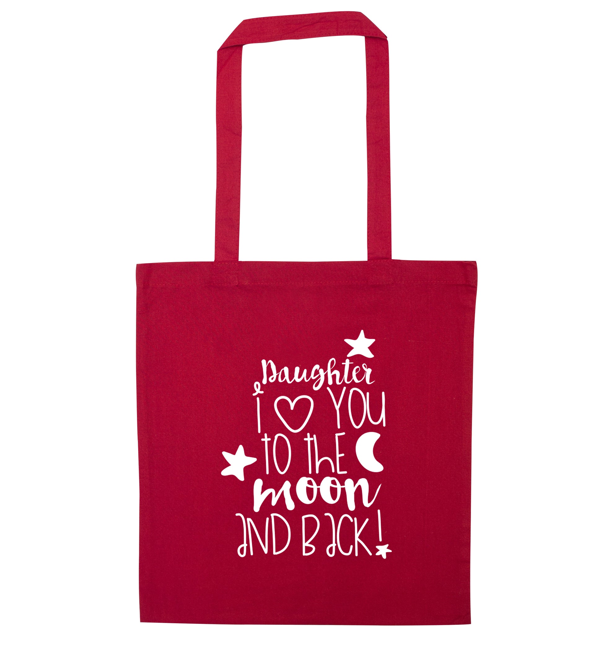 Daughter I love you to the moon and back red tote bag