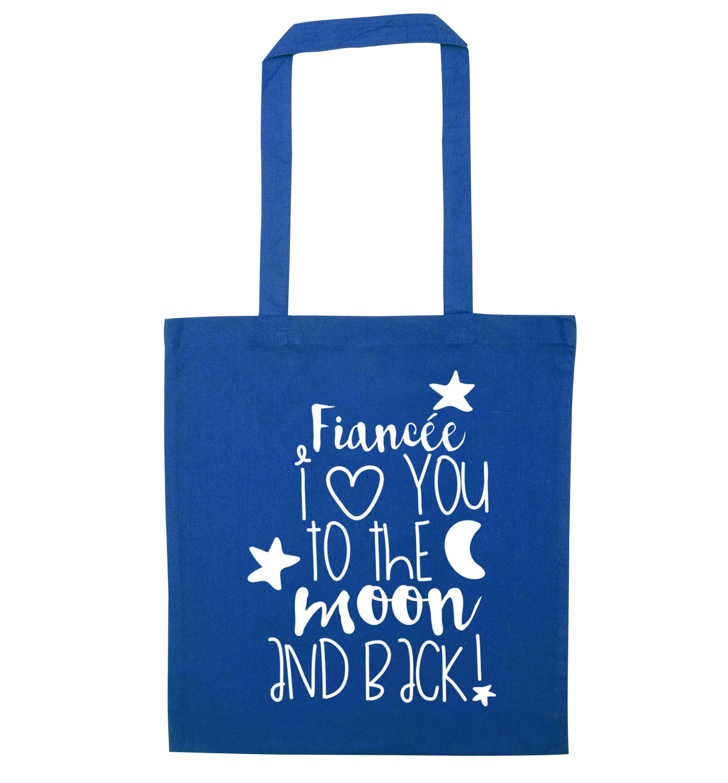 Fiancée I love you to the moon and back blue tote bag