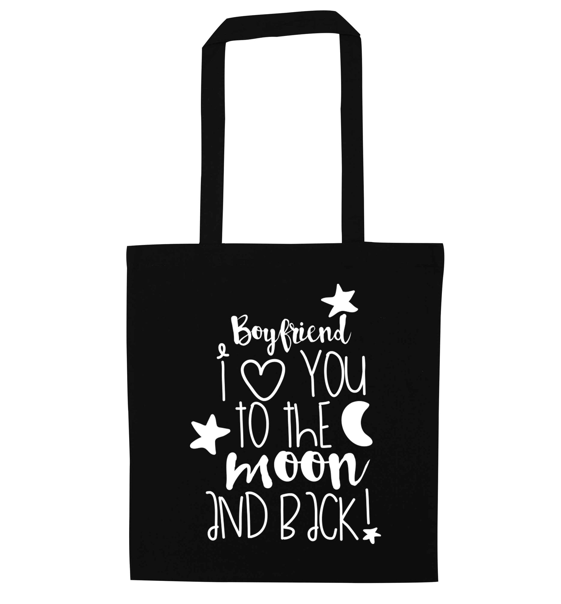 Boyfriend I love you to the moon and back black tote bag