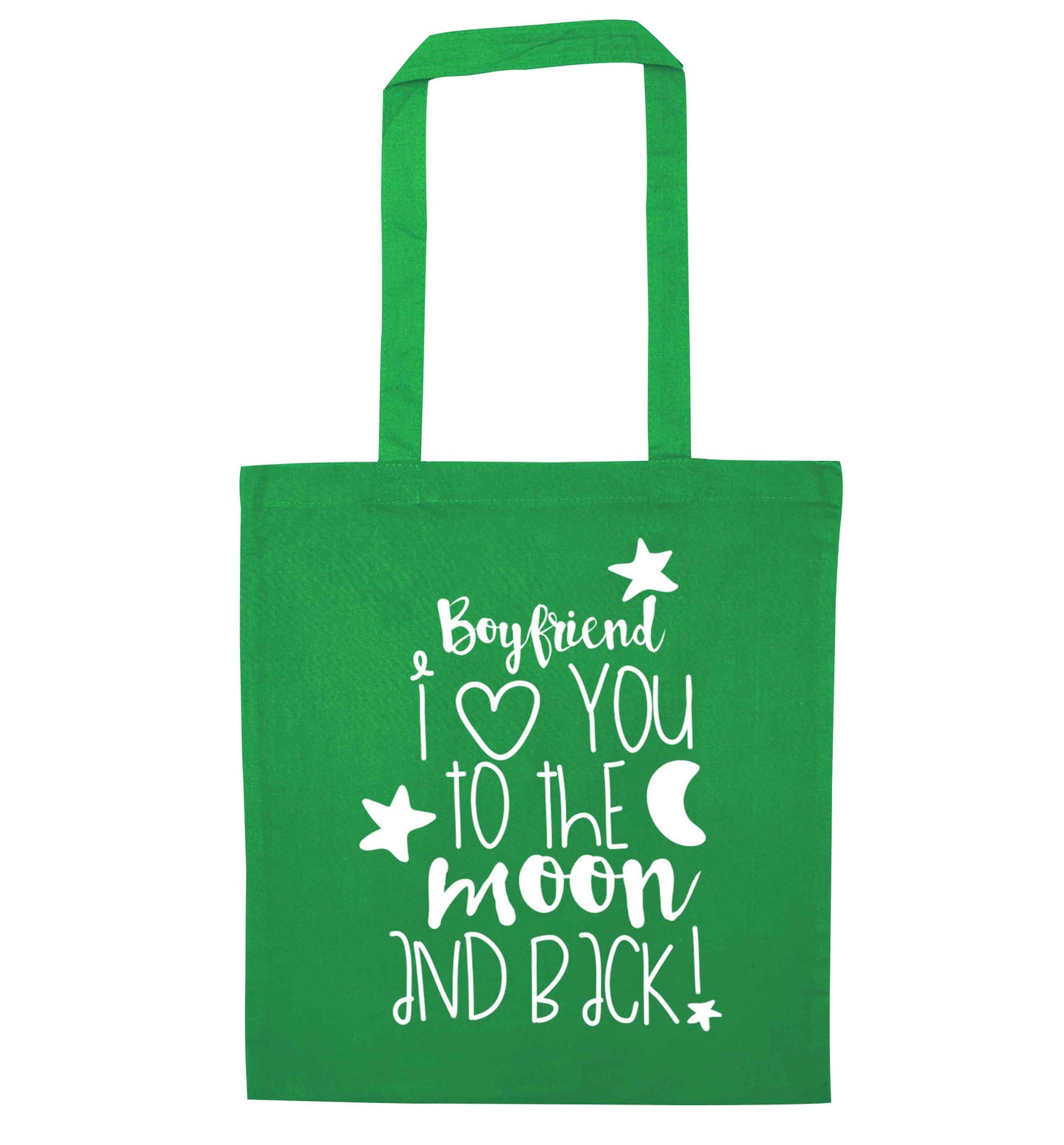 Boyfriend I love you to the moon and back green tote bag