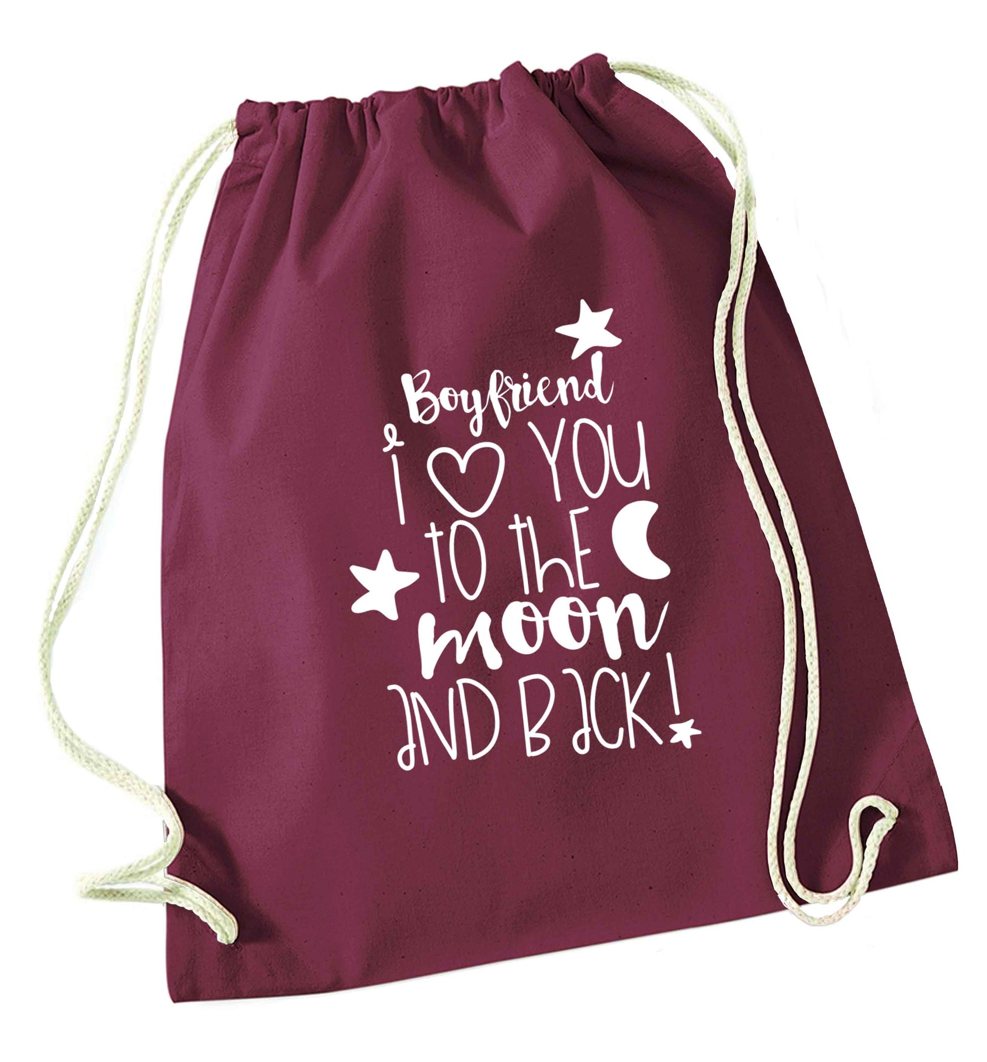 Boyfriend I love you to the moon and back maroon drawstring bag