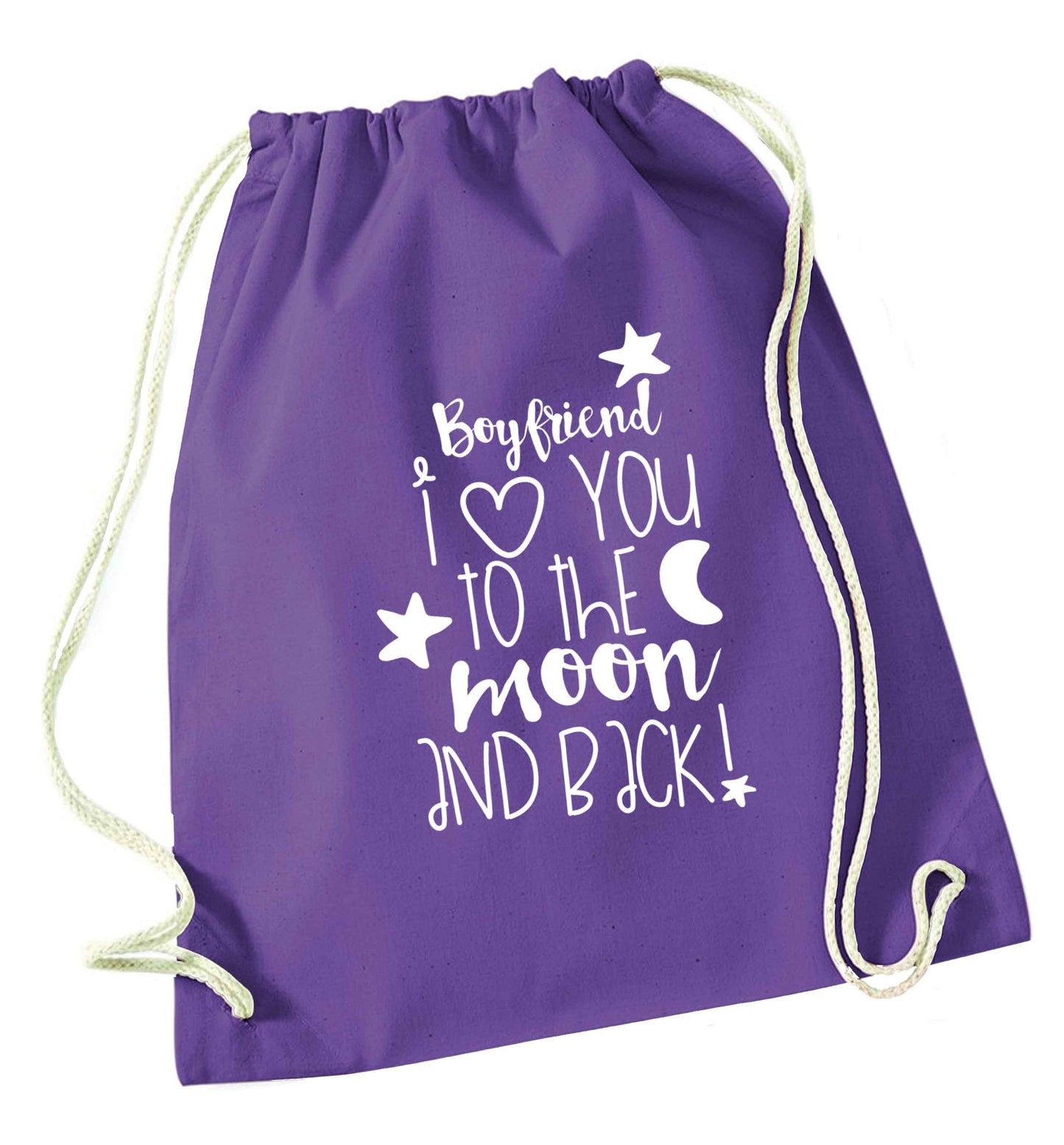 Boyfriend I love you to the moon and back purple drawstring bag