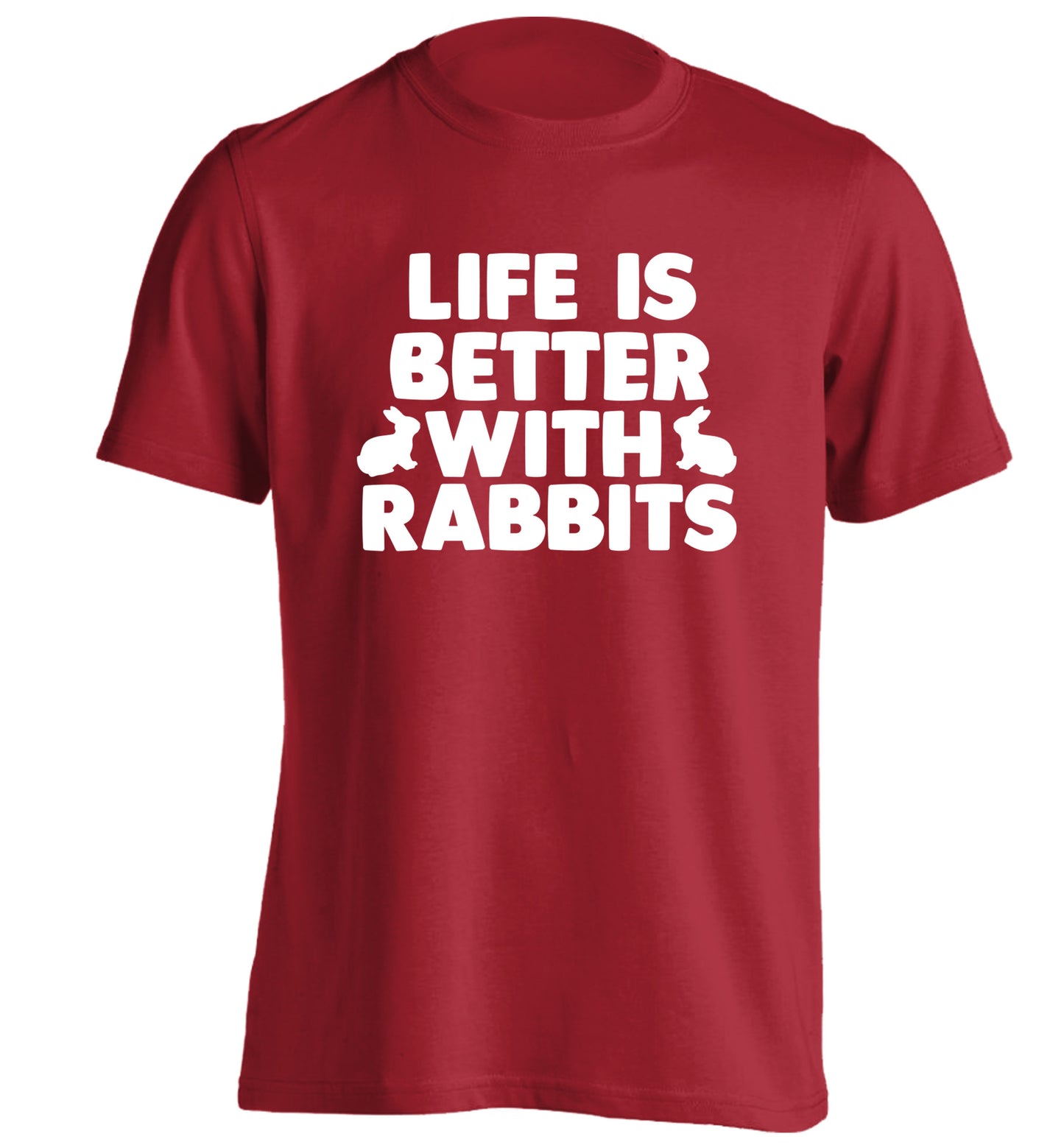Life is better with rabbits adults unisex red Tshirt 2XL