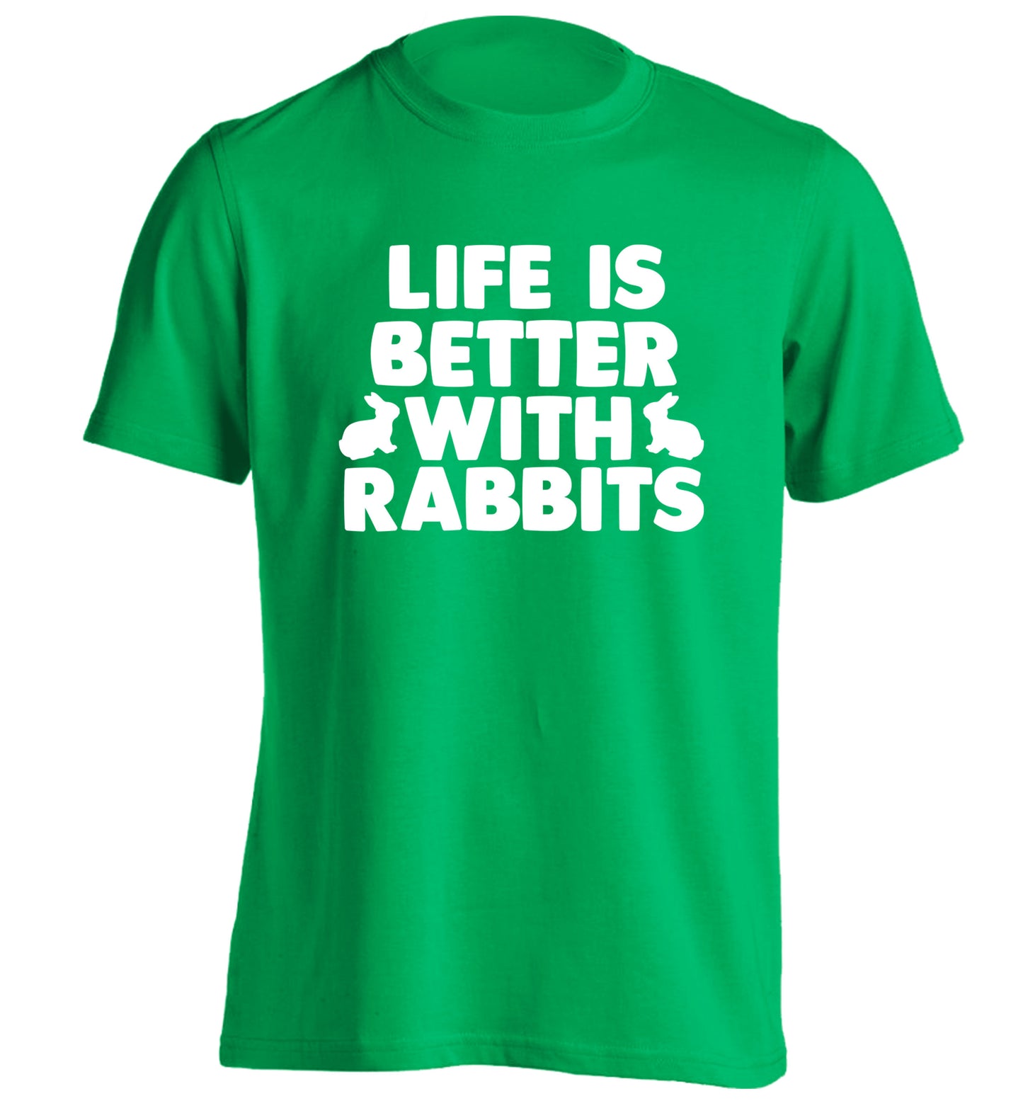 Life is better with rabbits adults unisex green Tshirt 2XL