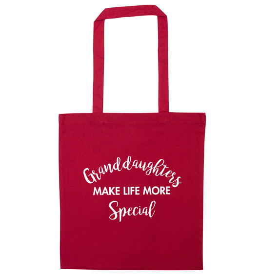 Granddaughters make life more special red tote bag