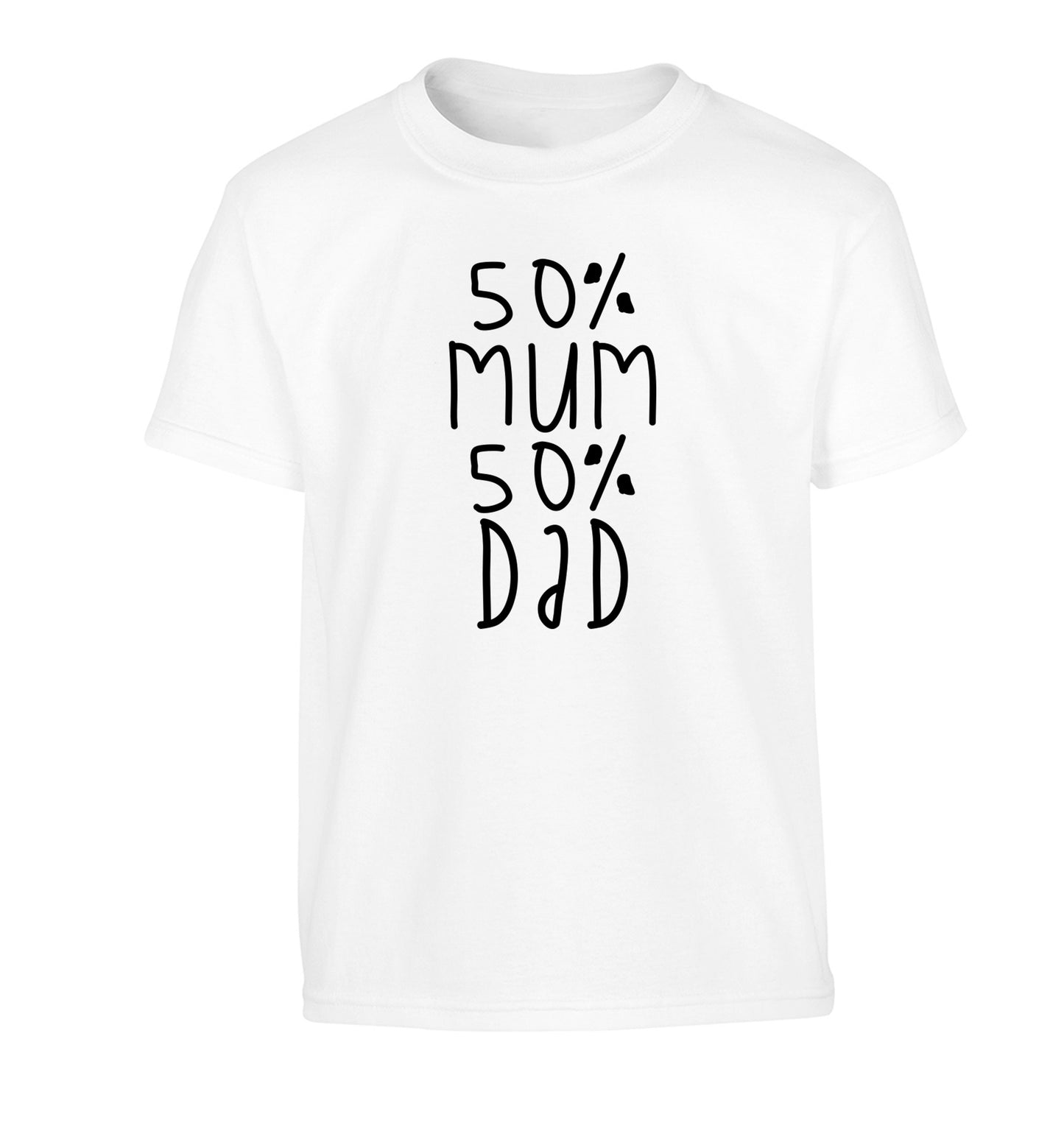 50% mum 50% dad Children's white Tshirt 12-14 Years