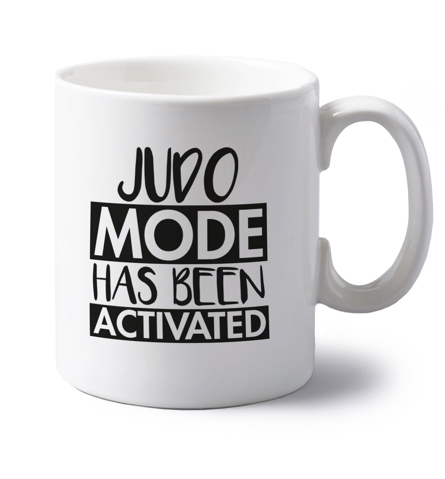 Judo mode activated left handed white ceramic mug