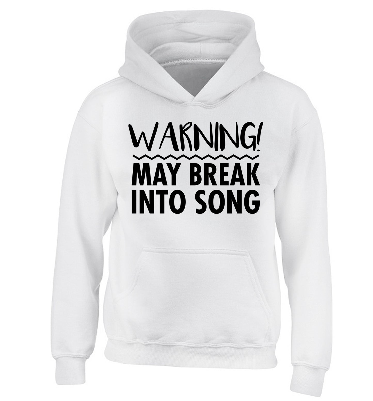 Warning may break into song children's white hoodie 12-14 Years
