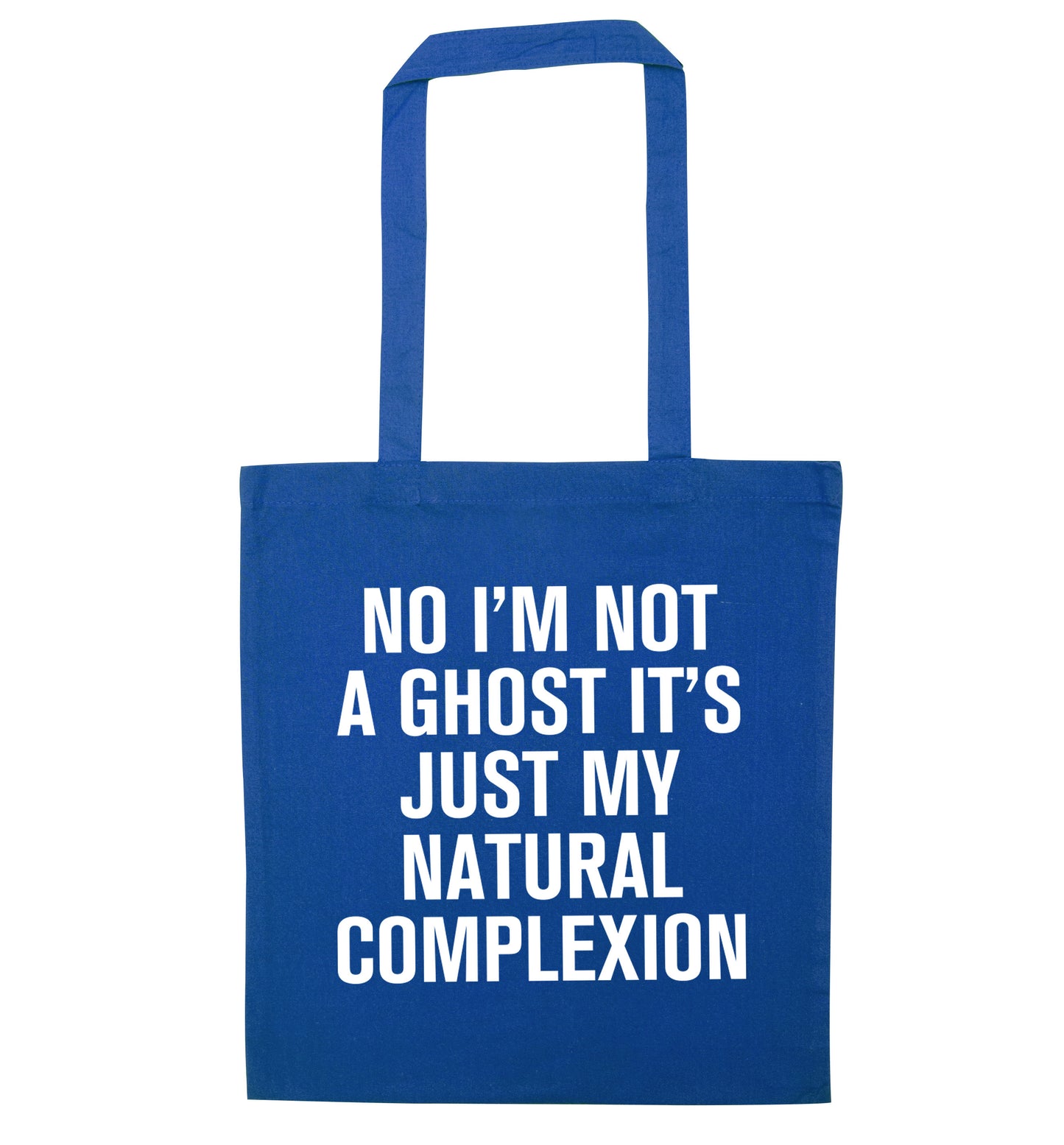 No I'm not a ghost it's just my natural complexion blue tote bag
