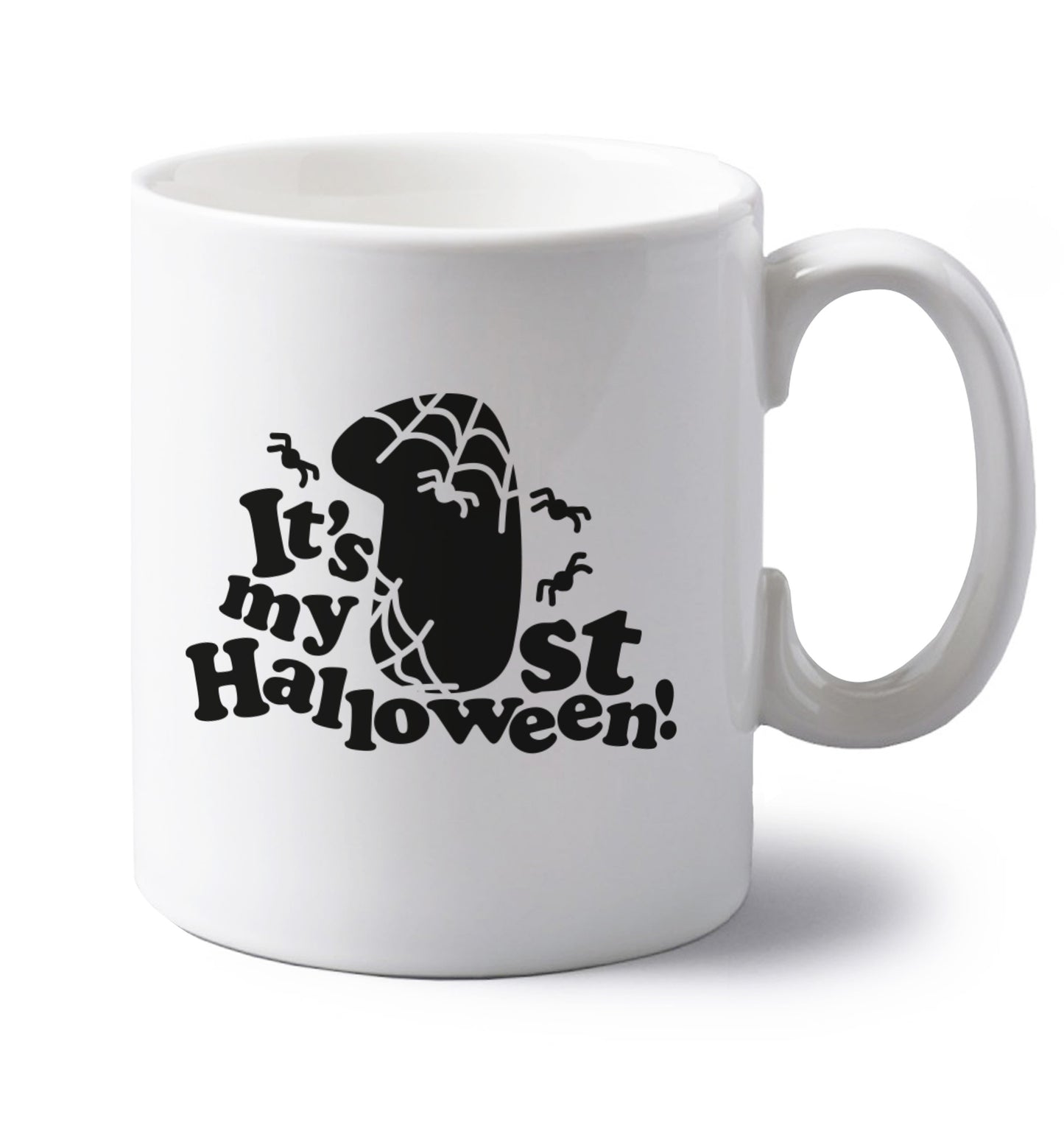 1st Halloween left handed white ceramic mug
