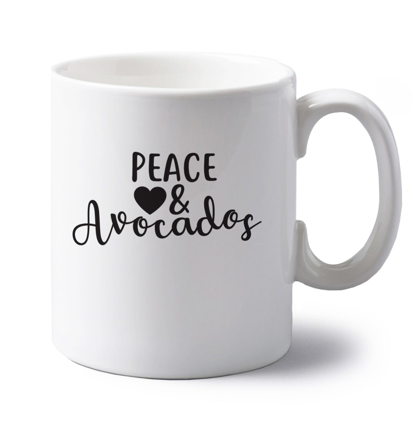 Peace love and avocados left handed white ceramic mug
